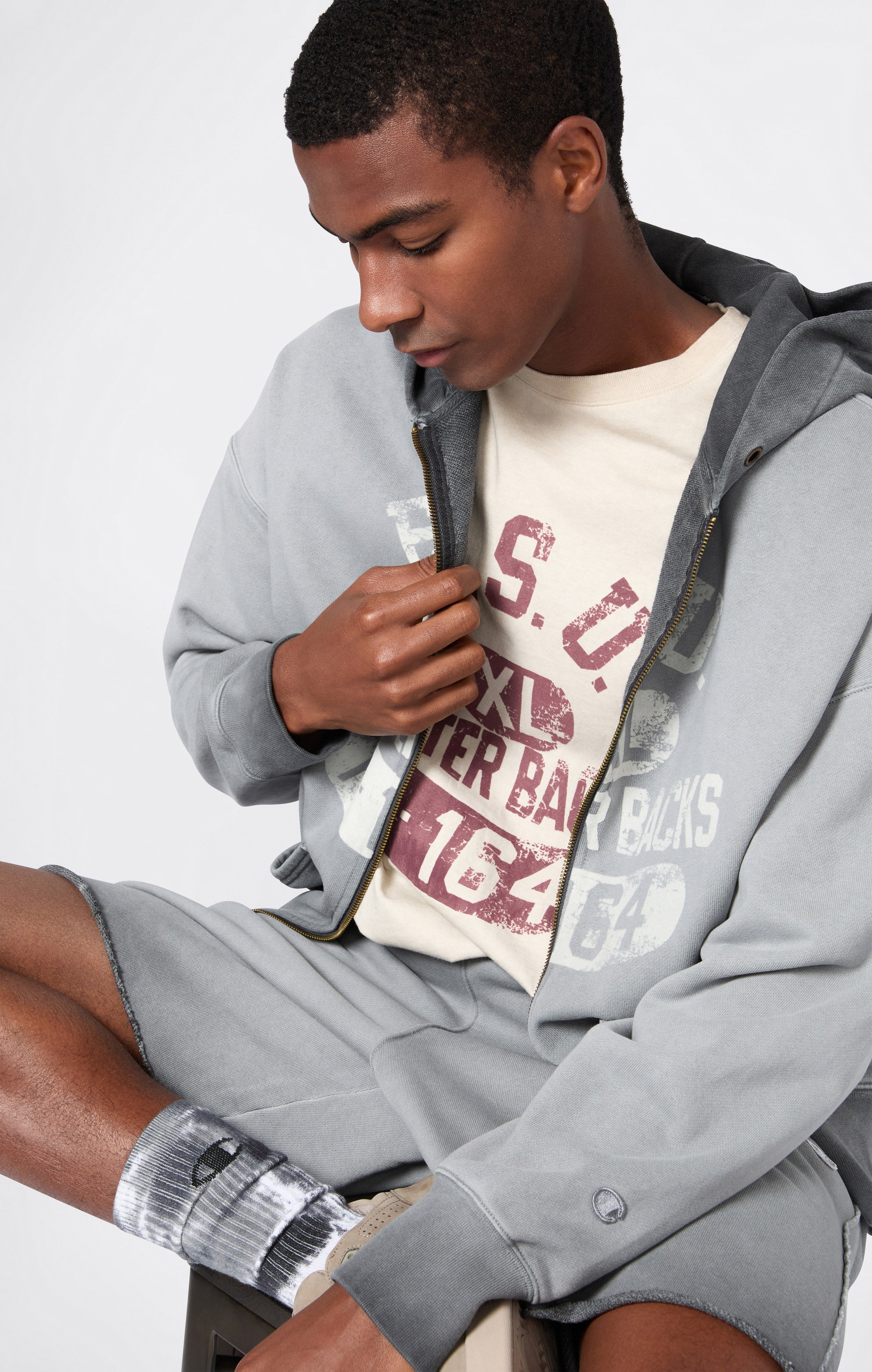 Sudadera Con Capucha Hombre Efecto Lavado Y Cremallera Corte Loose Fit Time