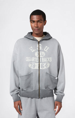 Men's Washed Full Zip Hoodie Loose Fit Time Capsule Dark Grey time