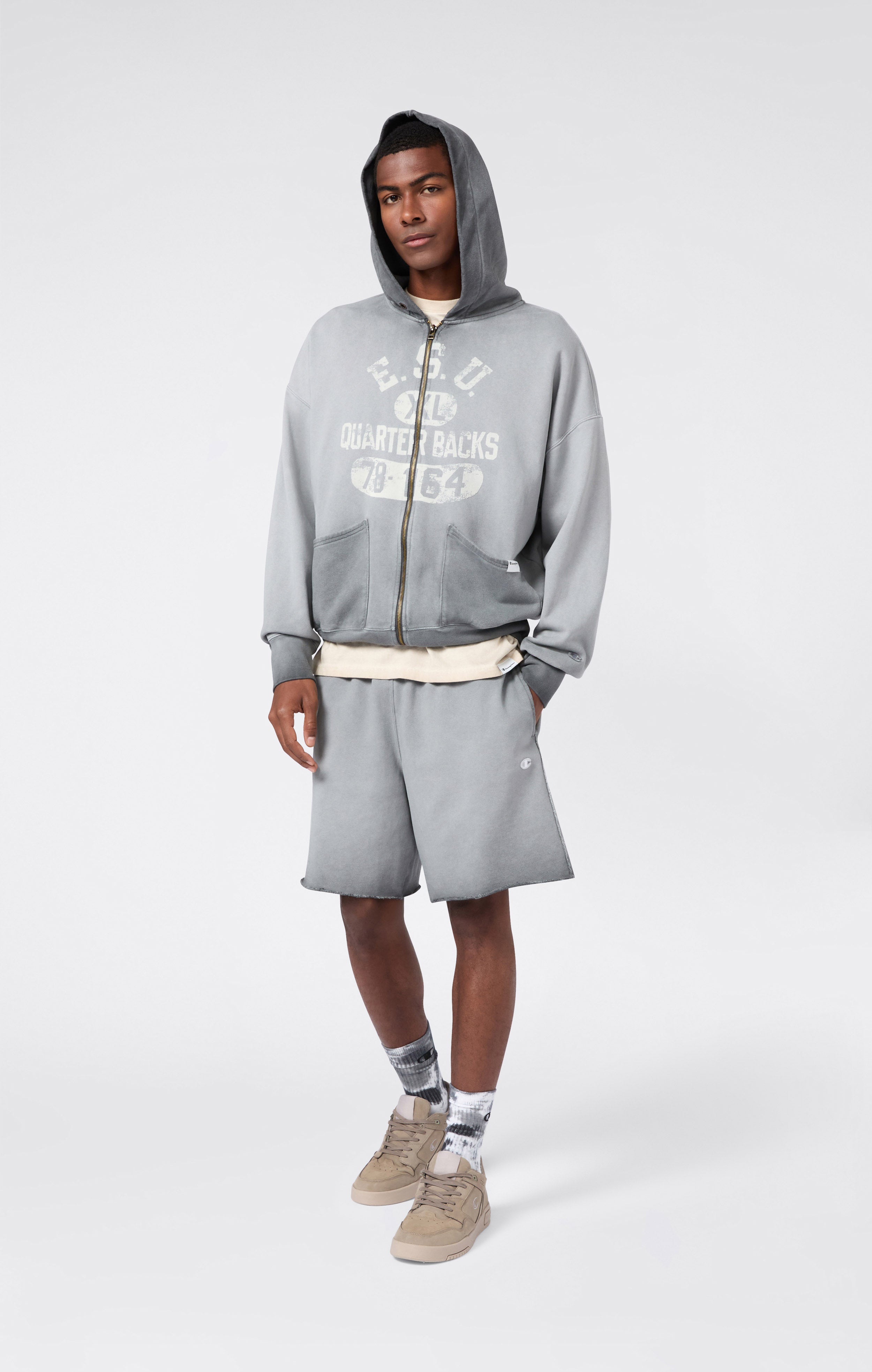 Men's Washed Full Zip Hoodie Loose Fit Time Capsule Dark Grey time