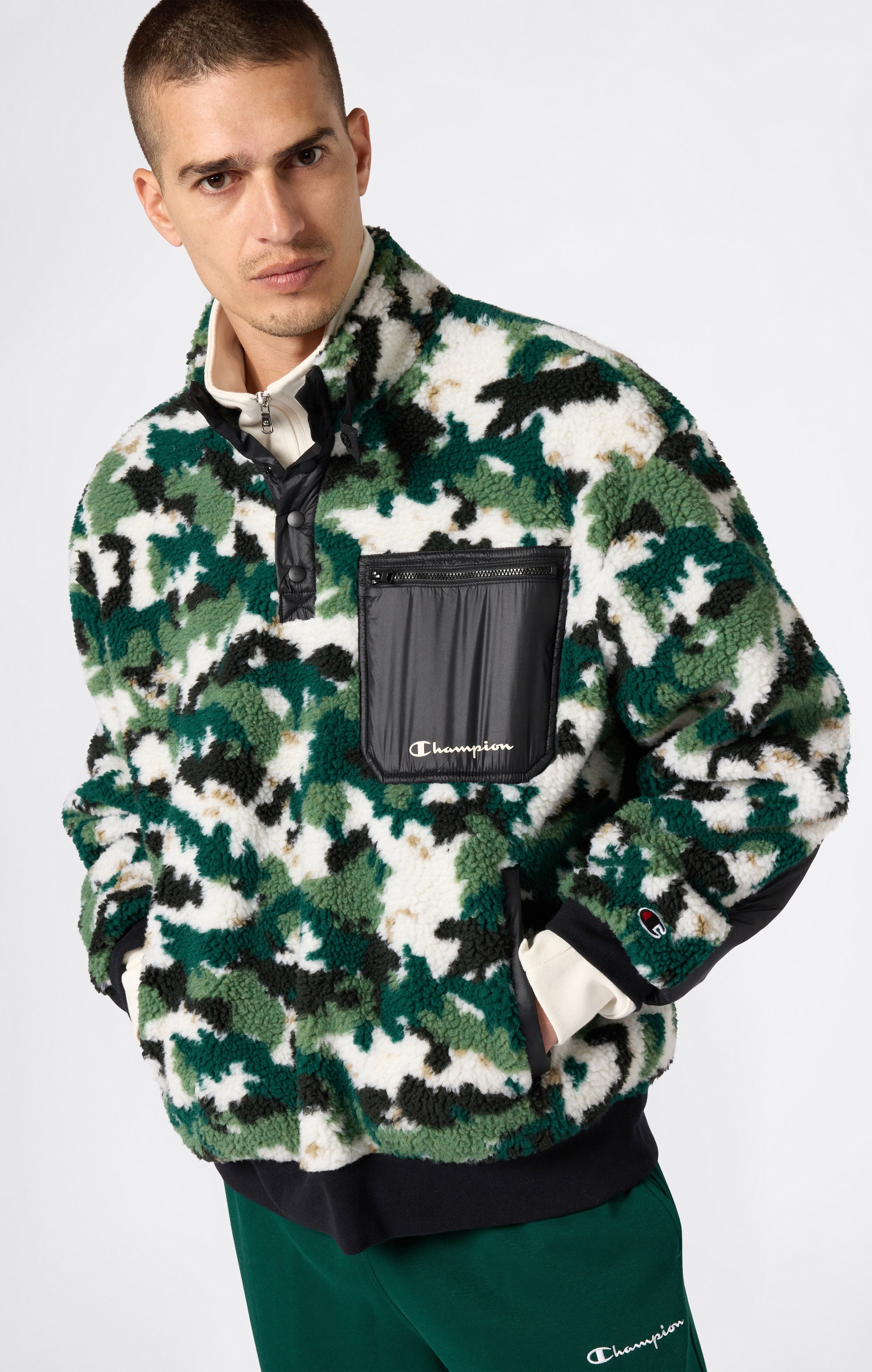 Top demi-zip imprimé en Polar Teddy pour Homme