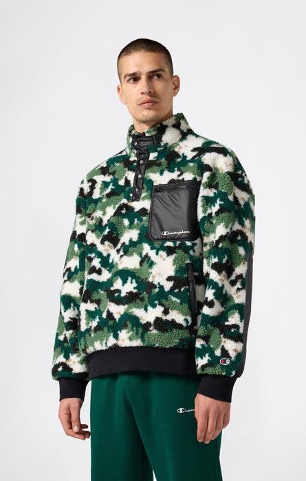 Top Polar Teddy Con Mezza Zip e Stampa da Uomo