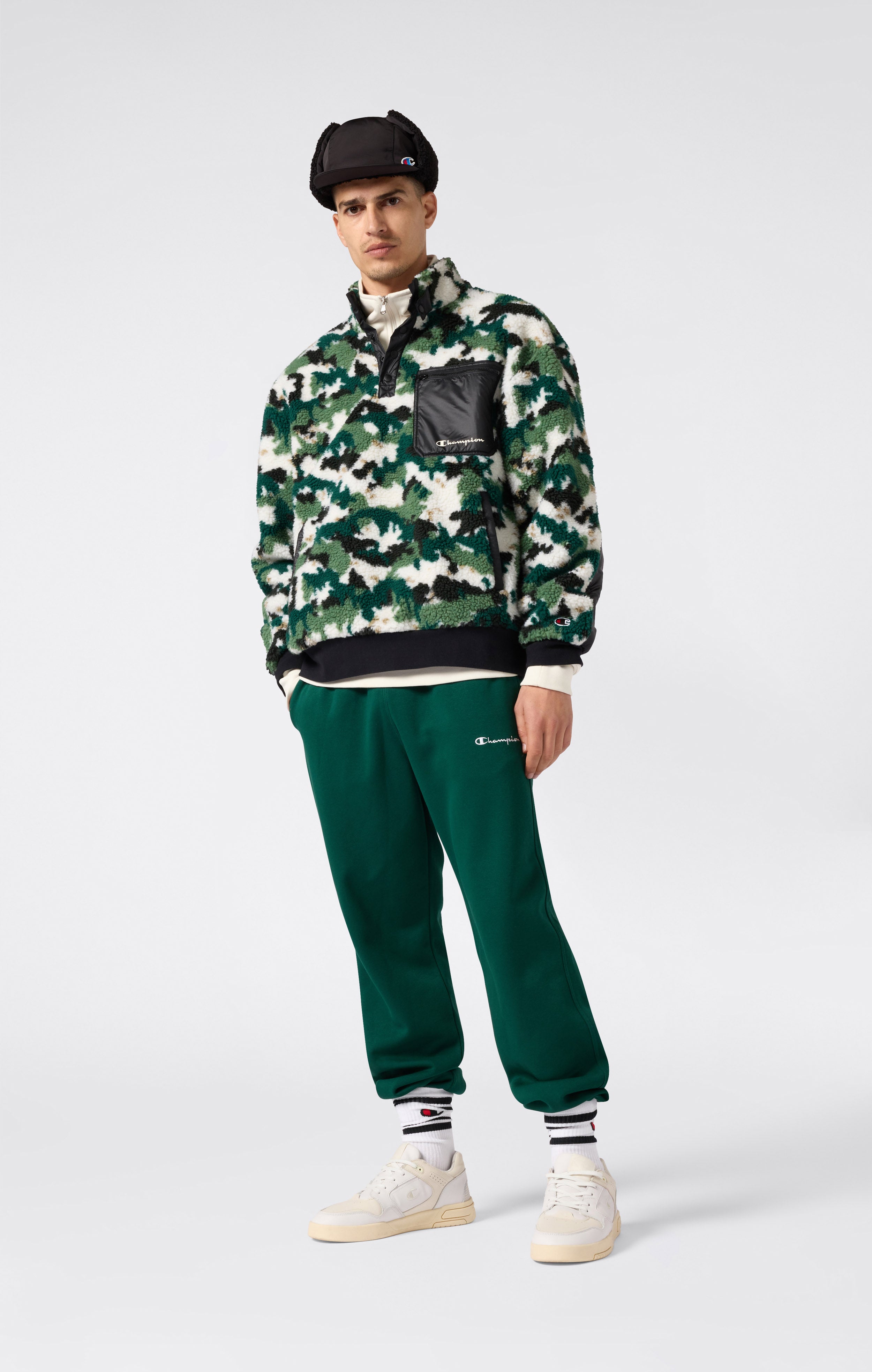 Top demi-zip imprimé en Polar Teddy pour Homme