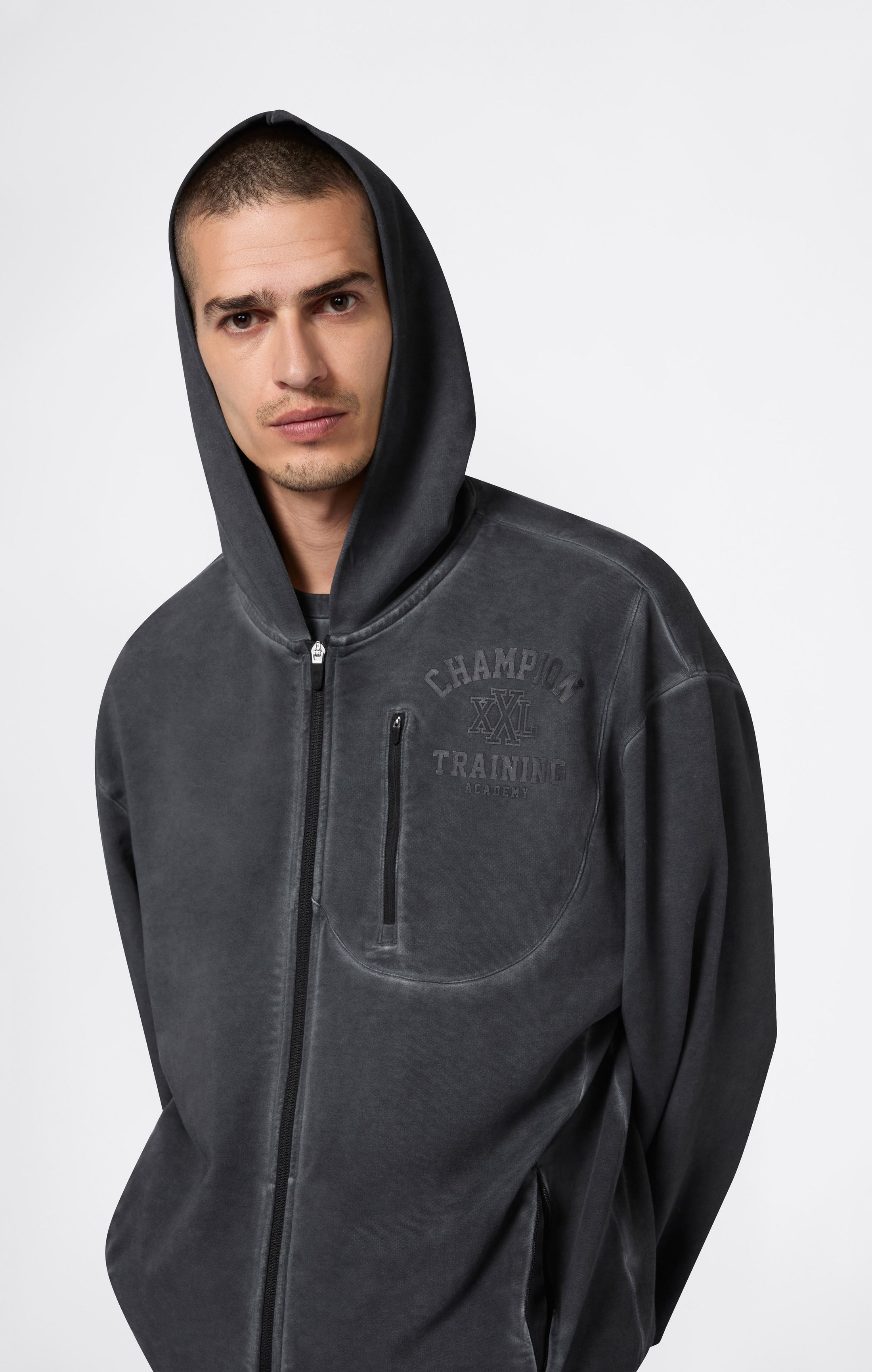 Men’s Washed Full Zip & Chest Zip Pocket Hoodie