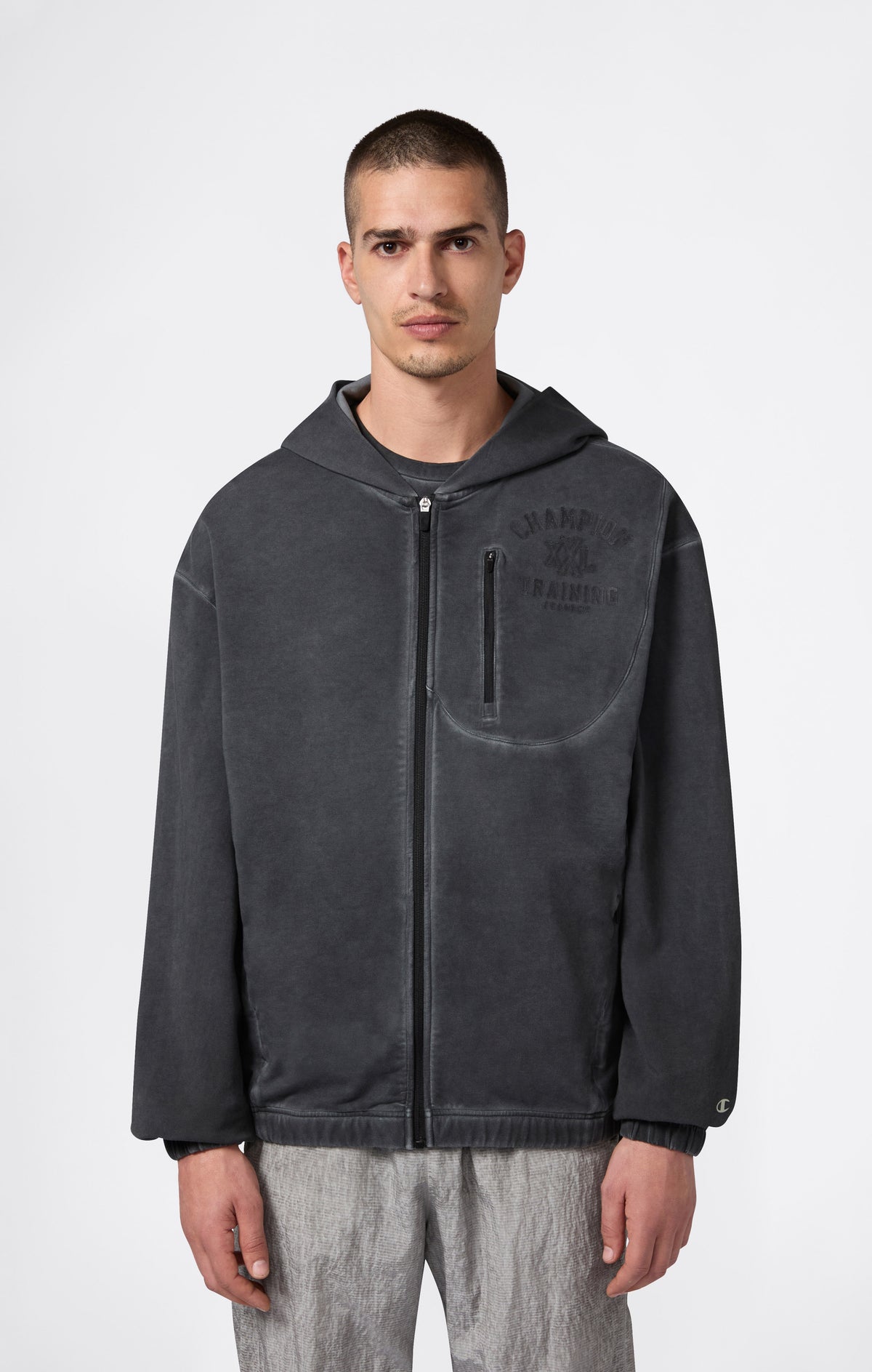 Sweat À Capuche Homme Zippé Effet Délavé Avec Poche Zippée Sur La Poitrine