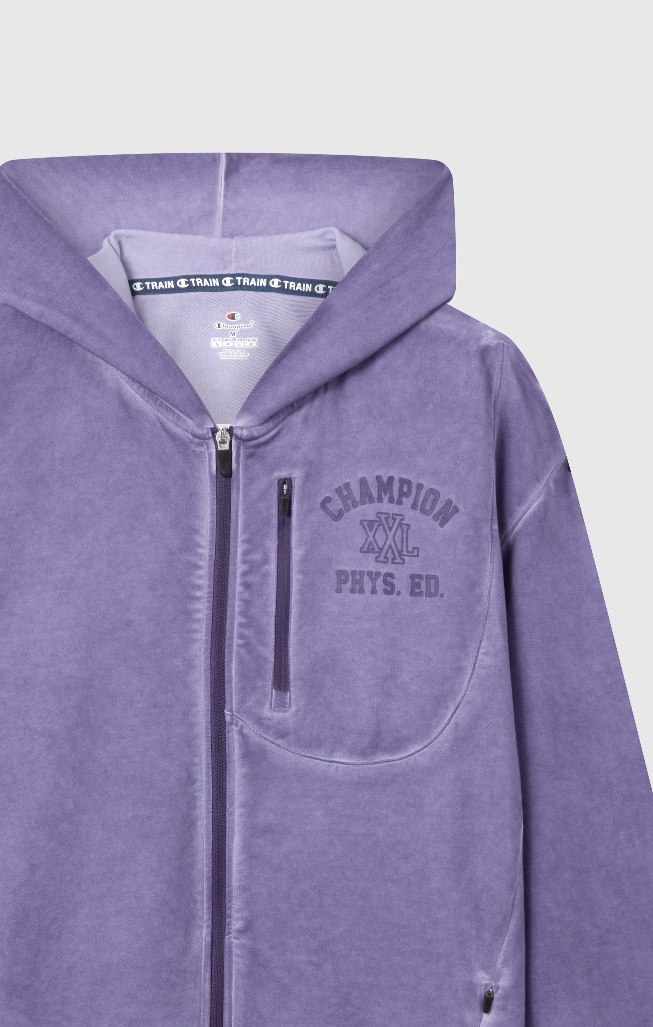 Men's Washed Full Zip & Chest Zip Pocket Hoodie dark mauve