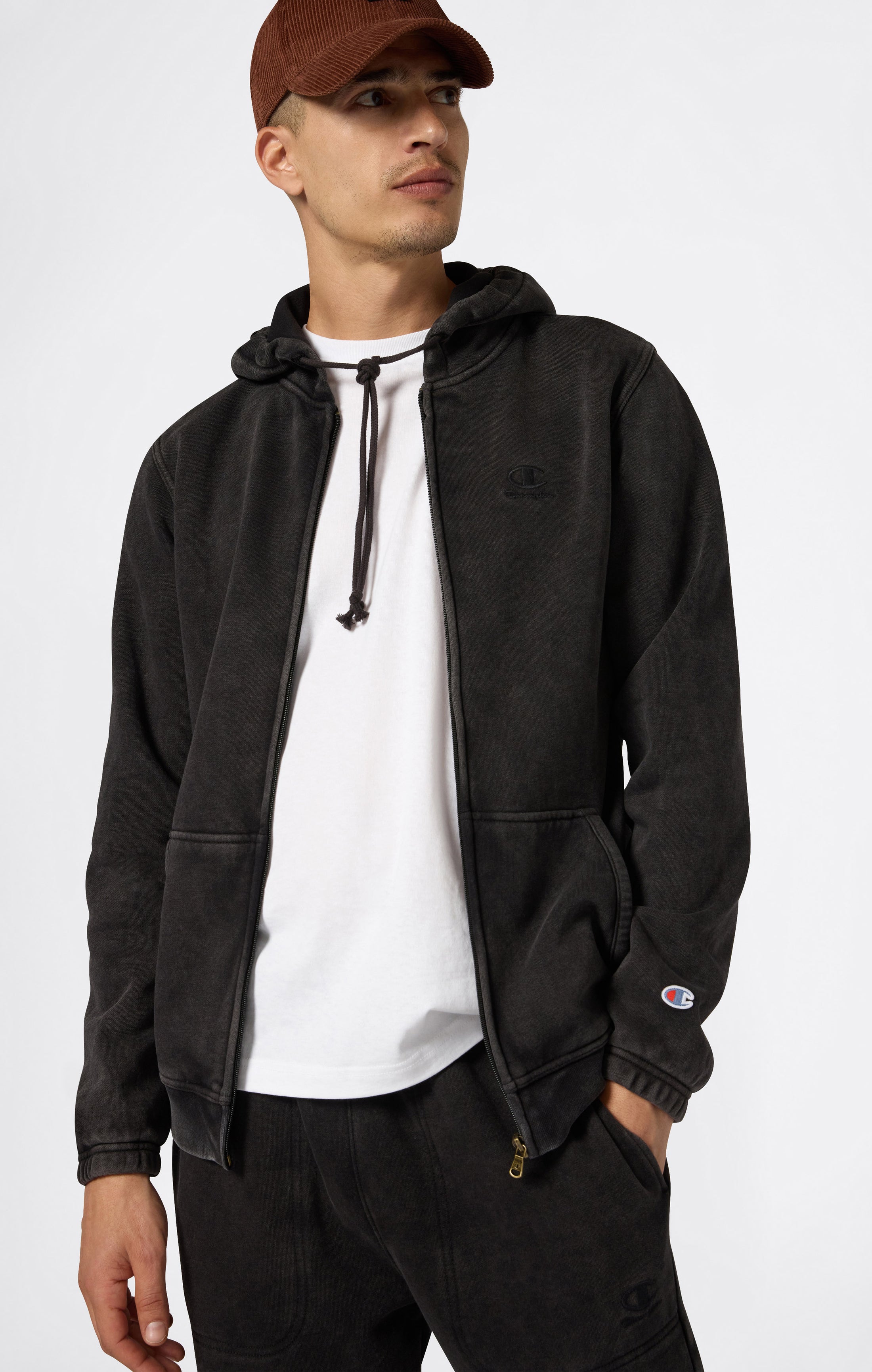 Kapuzenjacke Mit Durchgehendem Reißverschluss, Washed-Look Und Angerautem Innenmaterial Icons Herren
