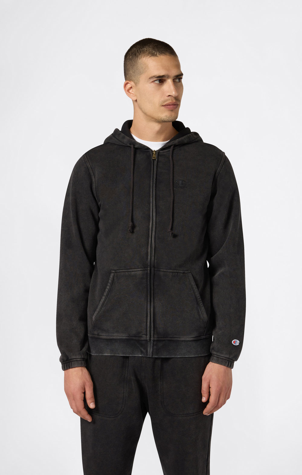 Kapuzenjacke Mit Durchgehendem Reißverschluss, Washed-Look Und Angerautem Innenmaterial Icons Herren