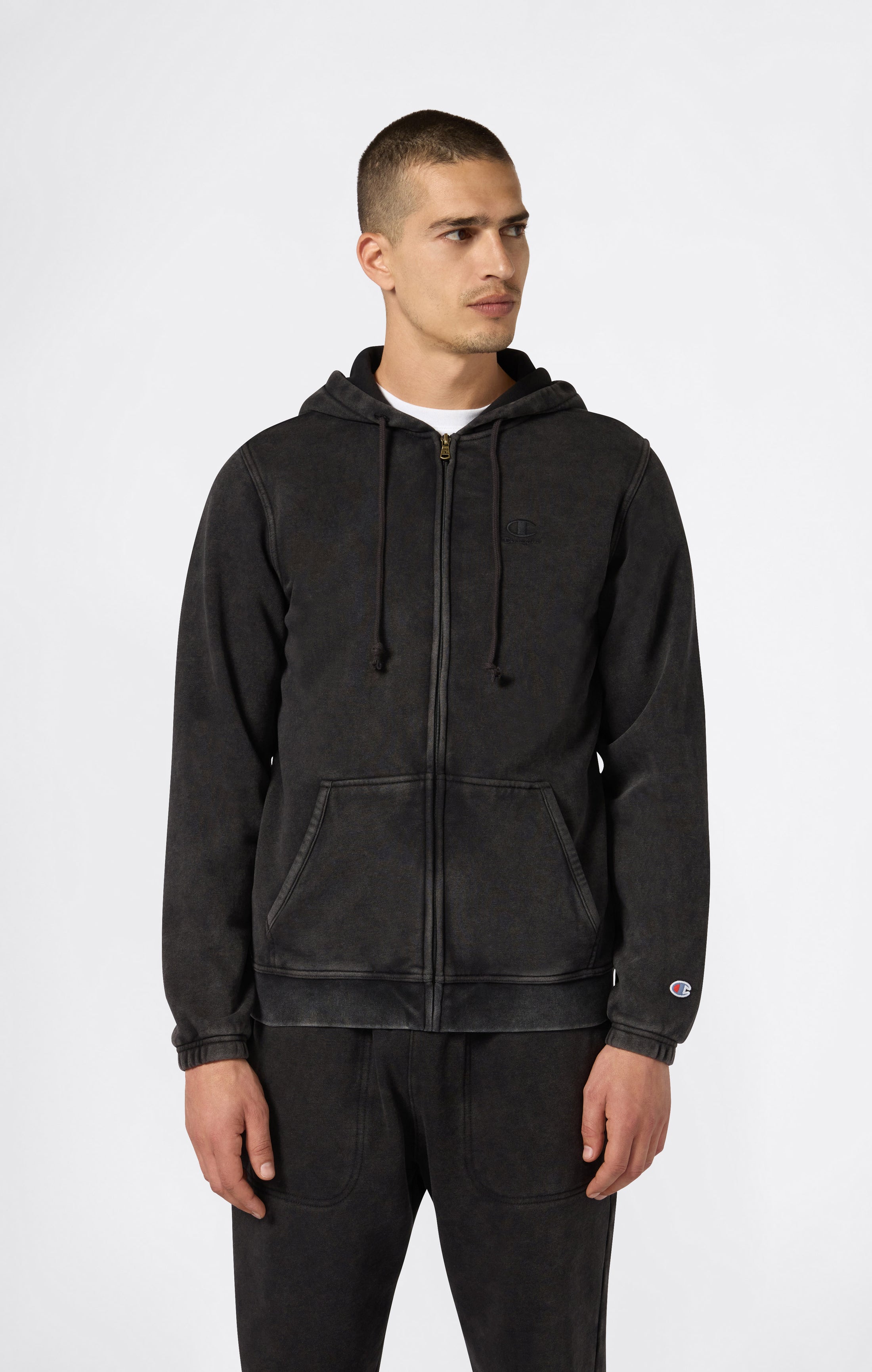 Kapuzenjacke Mit Durchgehendem Reißverschluss, Washed-Look Und Angerautem Innenmaterial Icons Herren