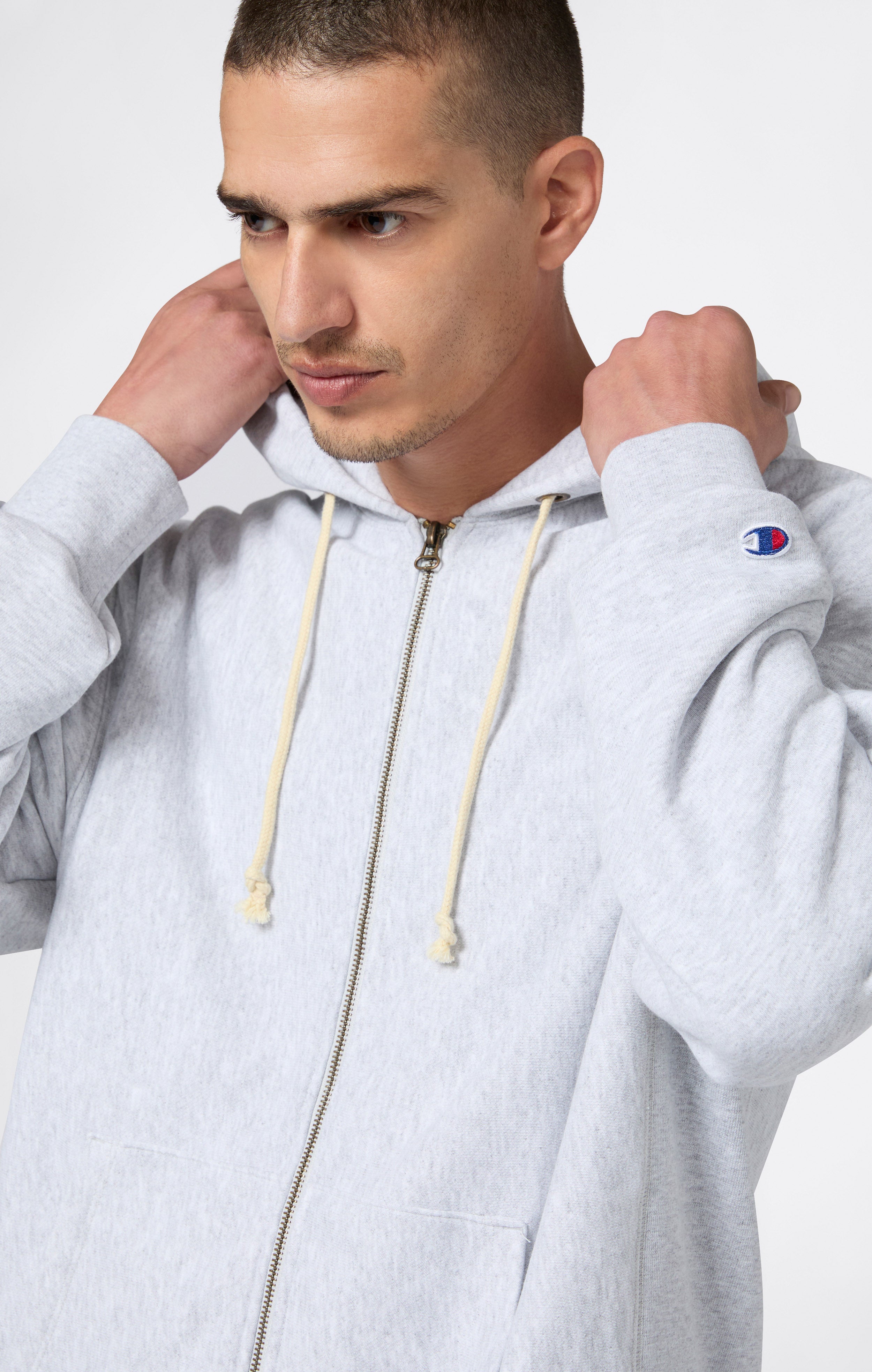 REVERSE WEAVE Men's Full Zip Hoodie Sweatshirt Light Grey rwss