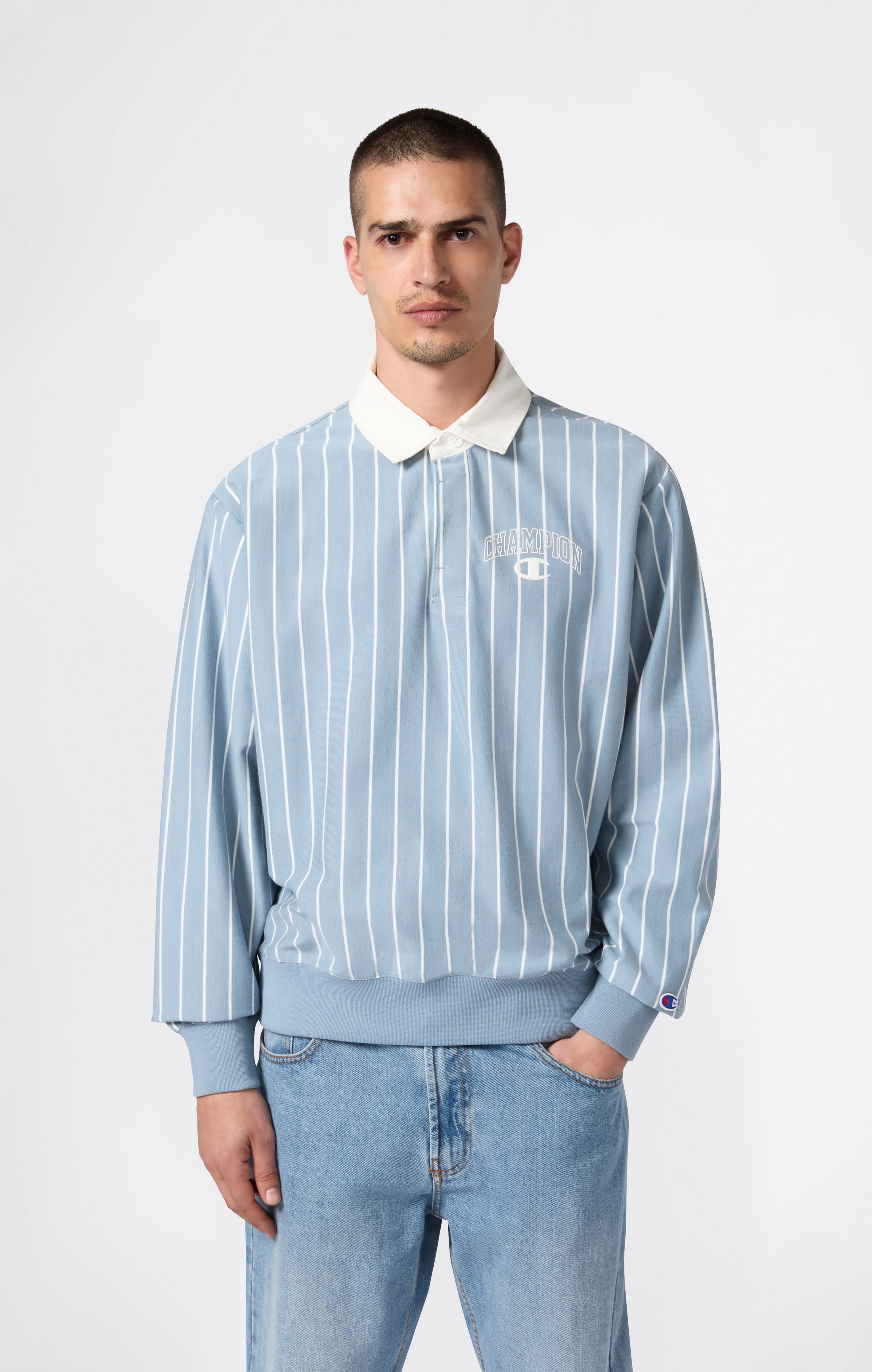 Men’s Striped Polo Sweatshirt Street Varsity