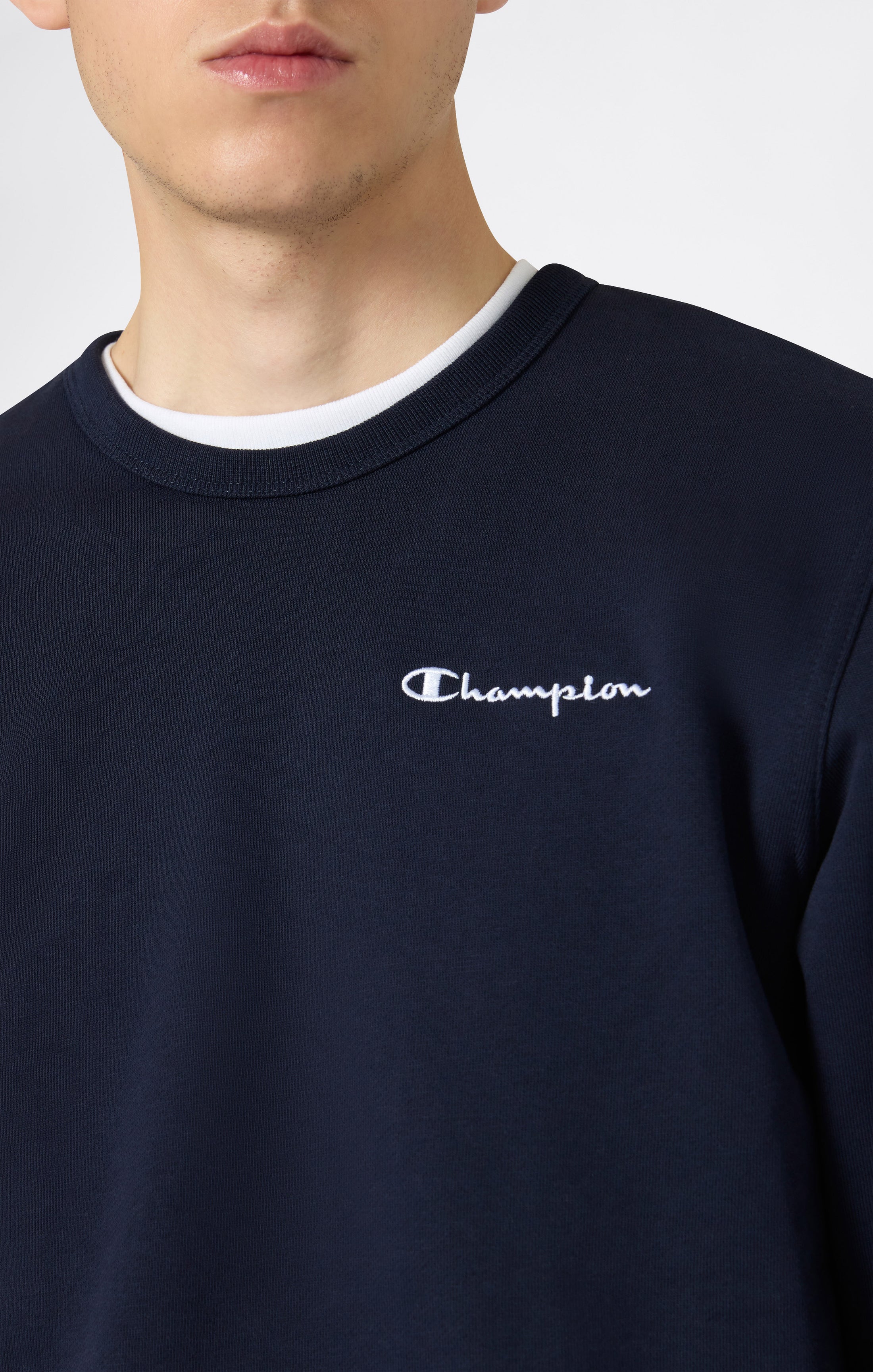 Men’s Fleece Crewneck Sweatshirt with Small Embroidered Logo Icons