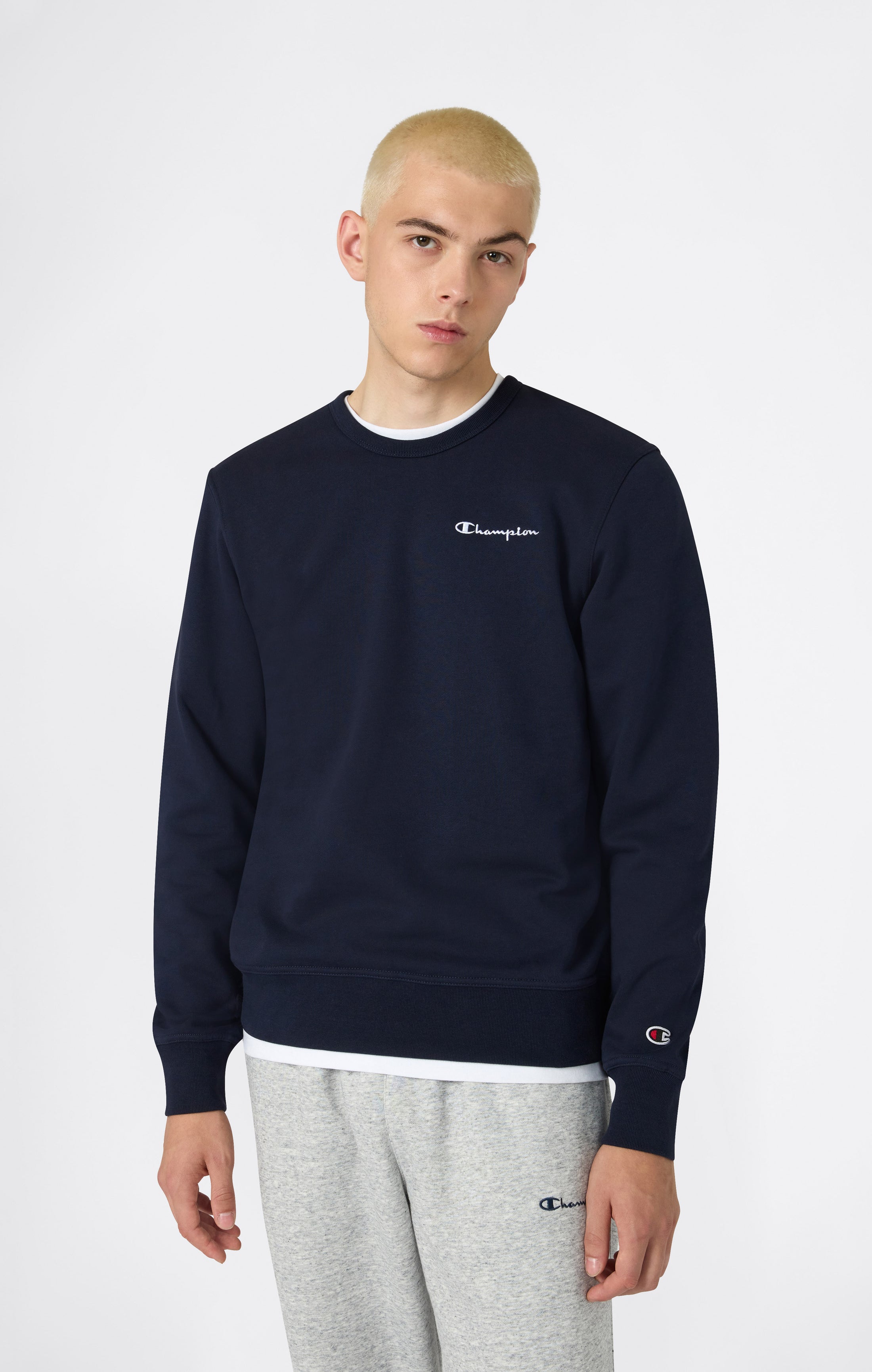 Men’s Fleece Crewneck Sweatshirt with Small Embroidered Logo Icons