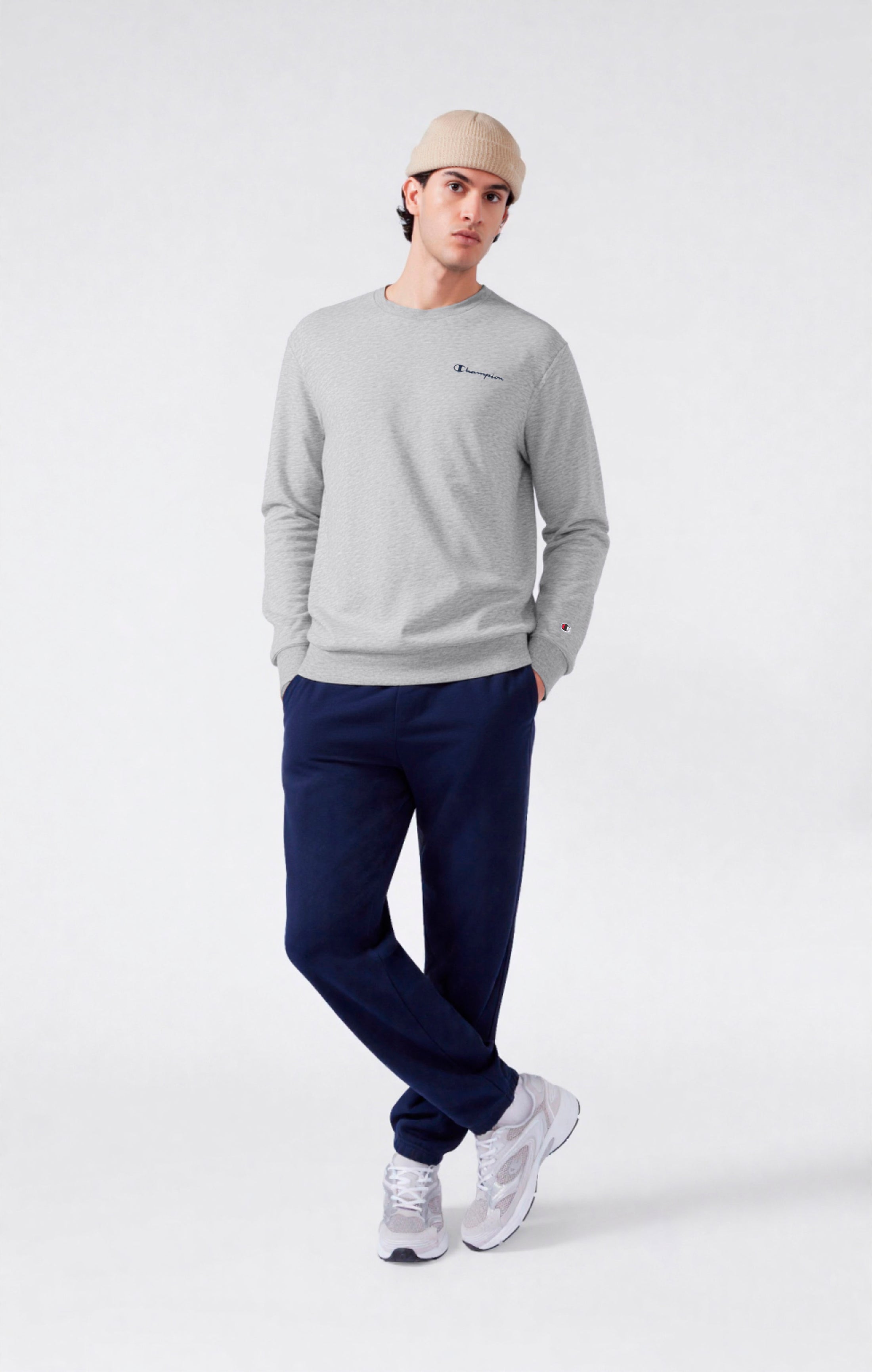 Men’s Fleece Crewneck Sweatshirt with Small Embroidered Logo Icons