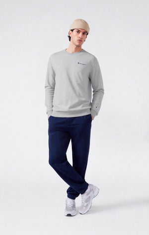 Men’s Fleece Crewneck Sweatshirt with Small Embroidered Logo Icons