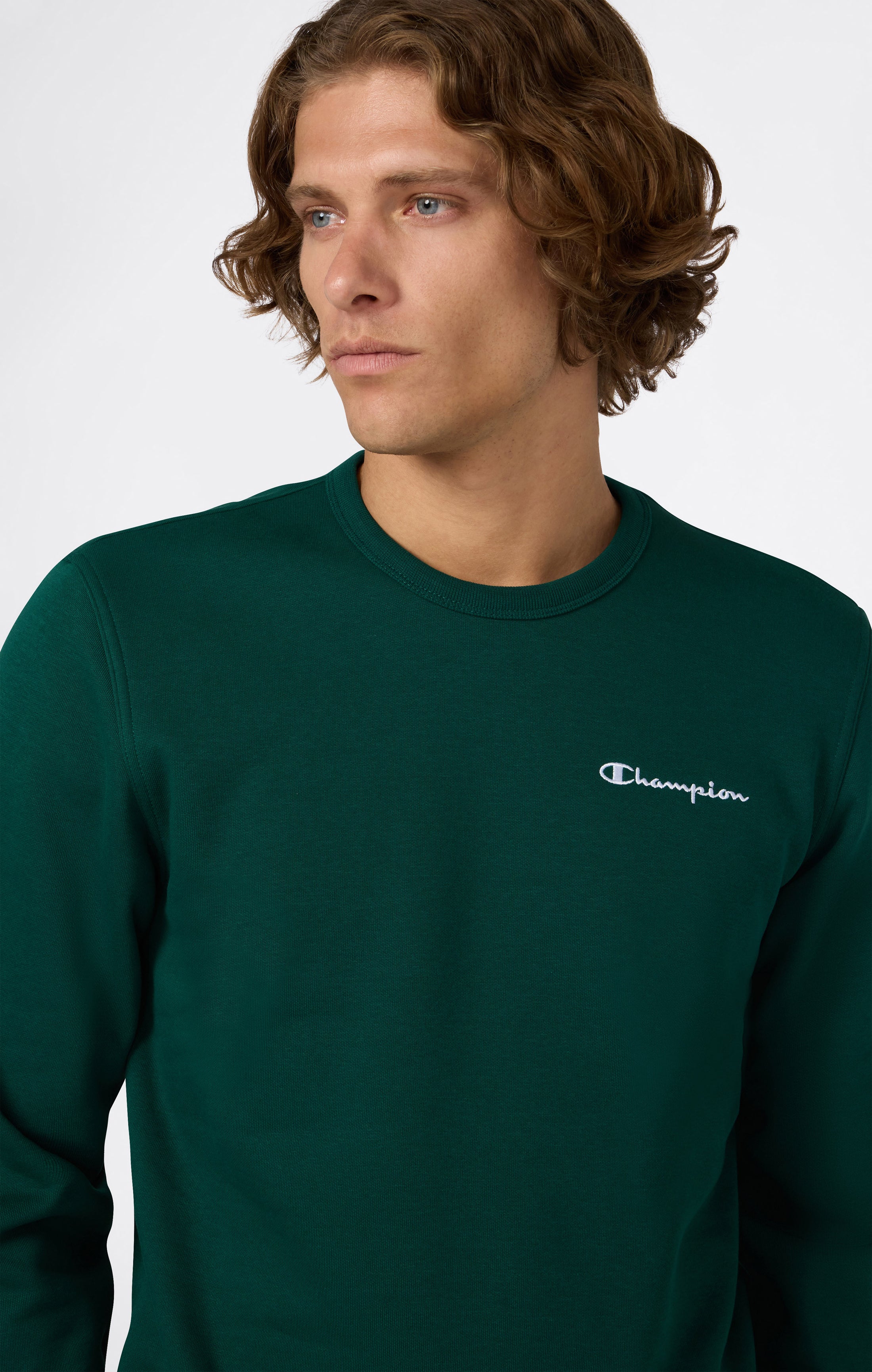 Men’s Fleece Crewneck Sweatshirt with Small Embroidered Logo Icons