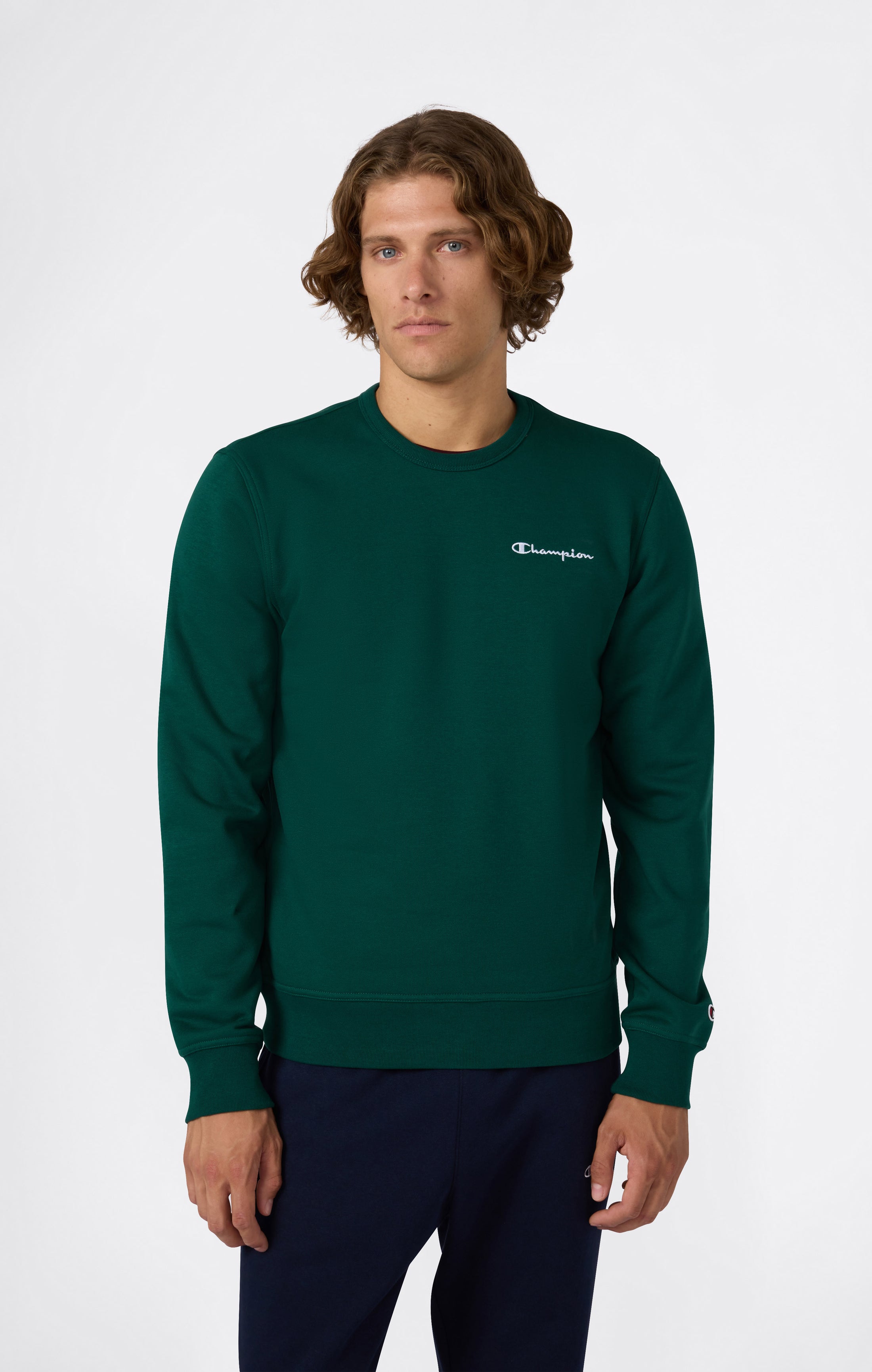 Men’s Fleece Crewneck Sweatshirt with Small Embroidered Logo Icons