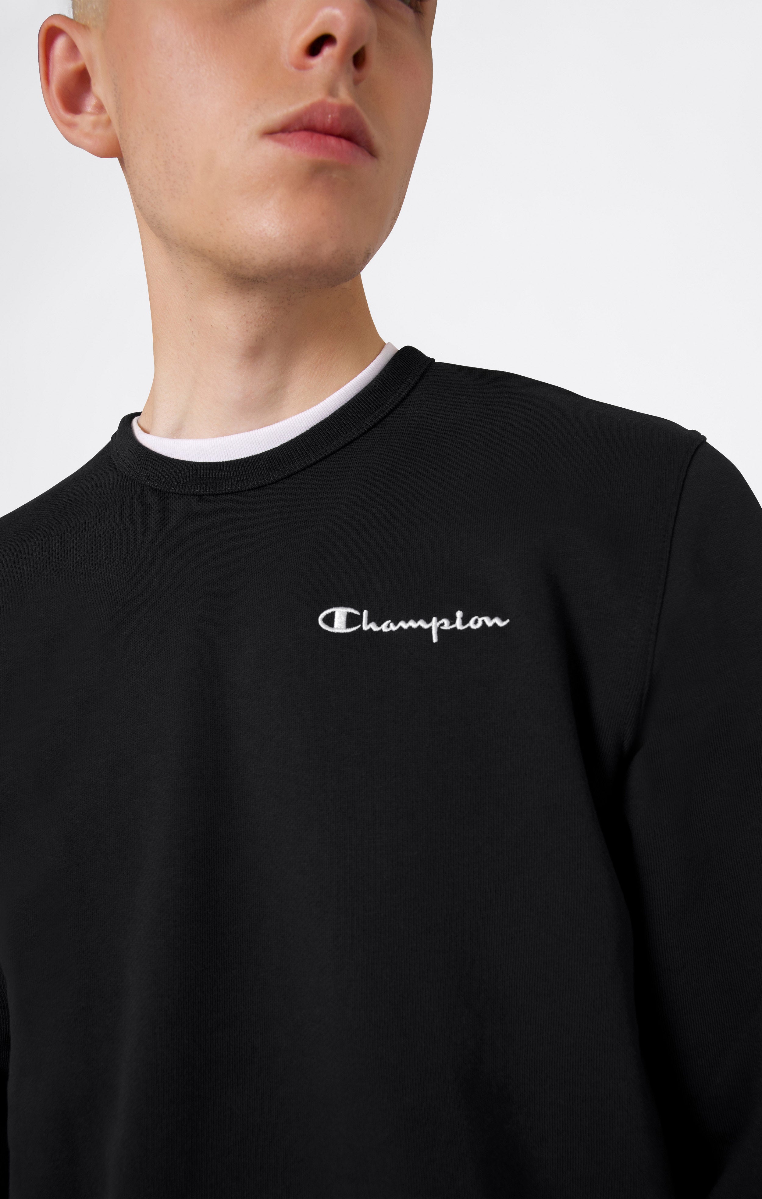 Men’s Fleece Crewneck Sweatshirt with Small Embroidered Logo Icons