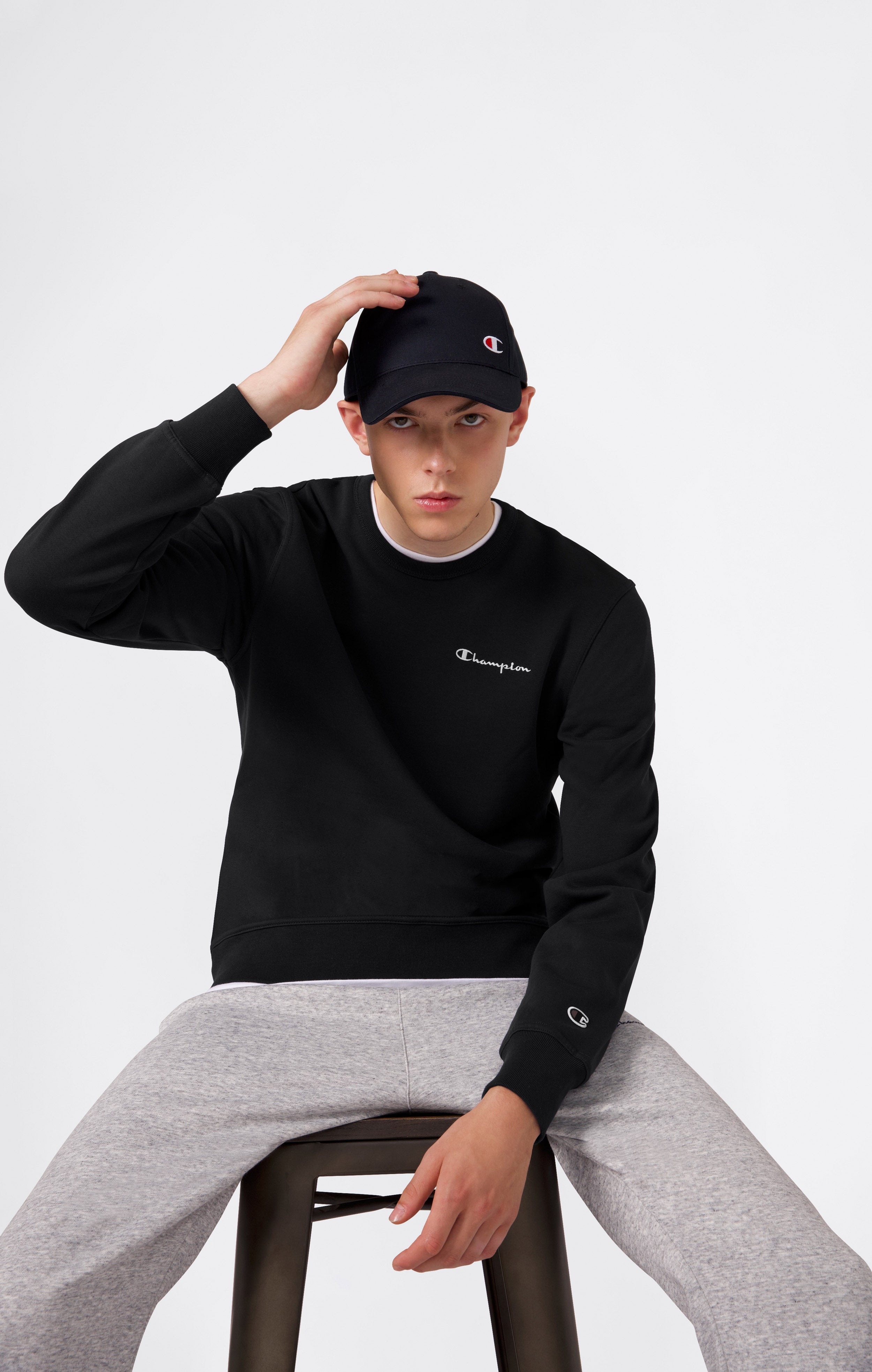 Men’s Fleece Crewneck Sweatshirt with Small Embroidered Logo Icons