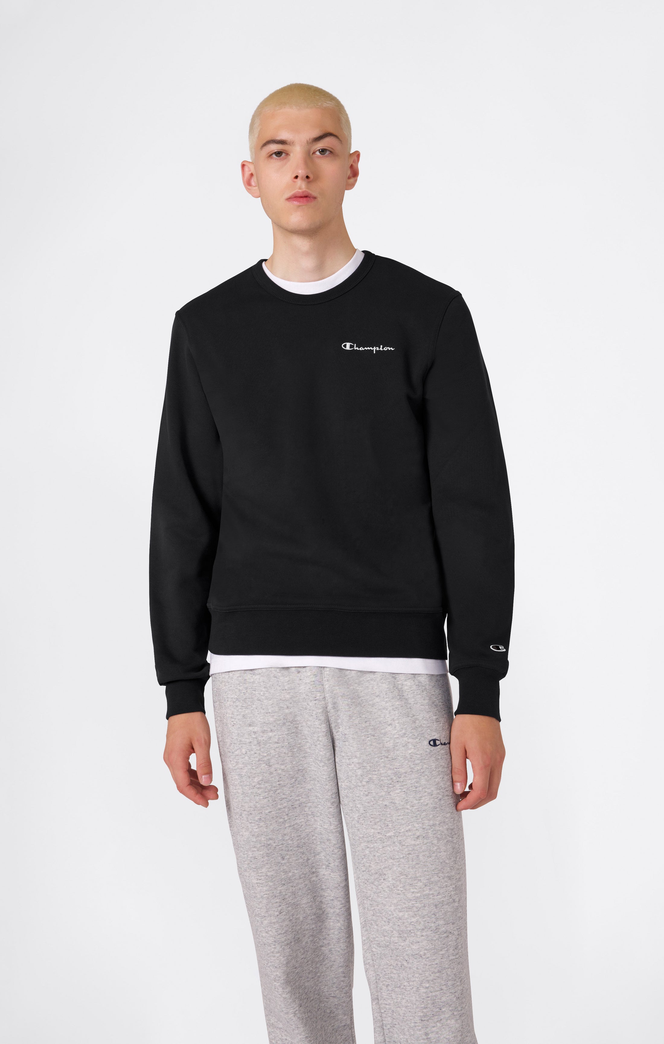 Men’s Fleece Crewneck Sweatshirt with Small Embroidered Logo Icons