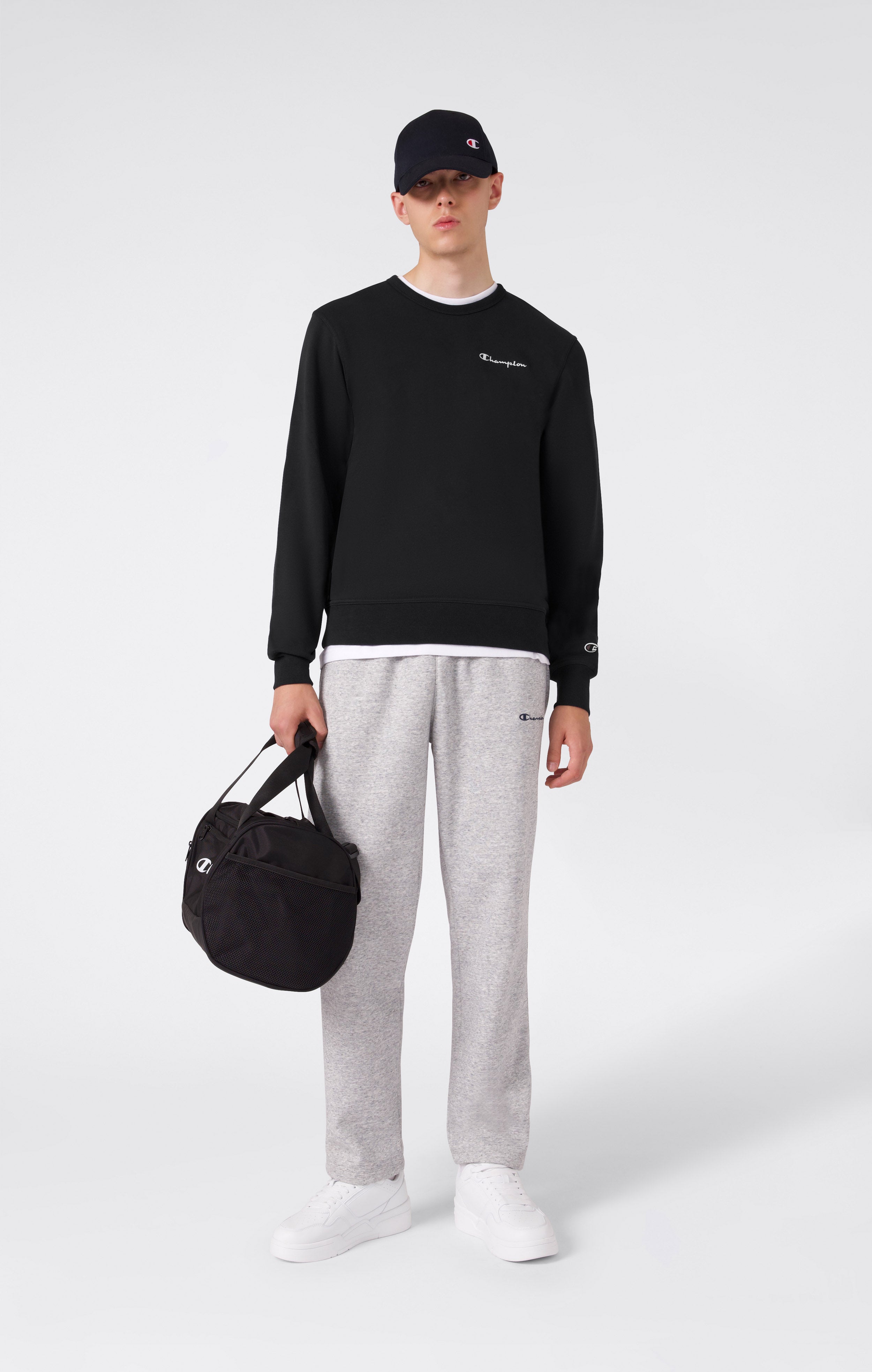 Men’s Fleece Crewneck Sweatshirt with Small Embroidered Logo Icons