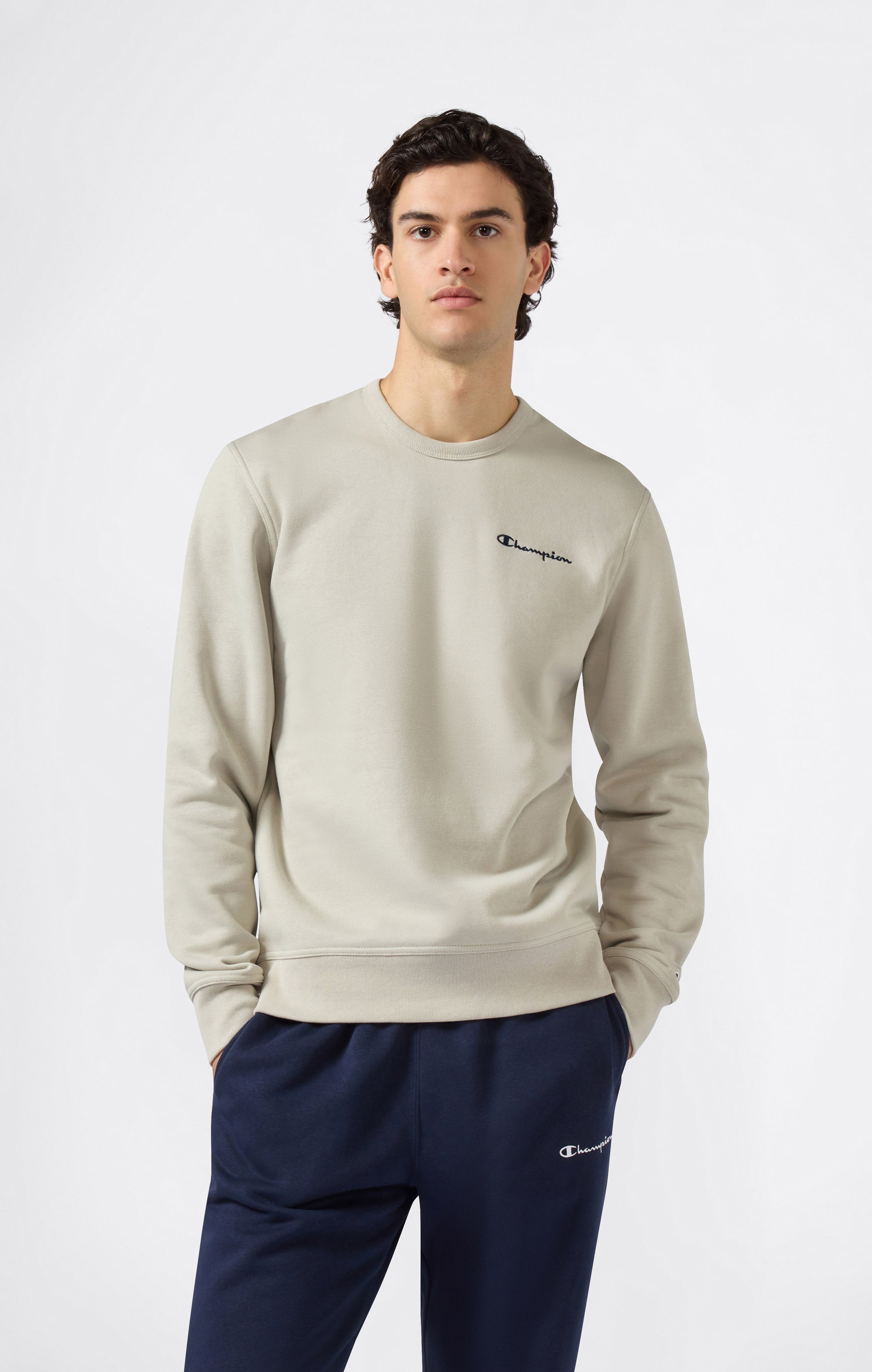 Men’s Fleece Crewneck Sweatshirt with Small Embroidered Logo Icons