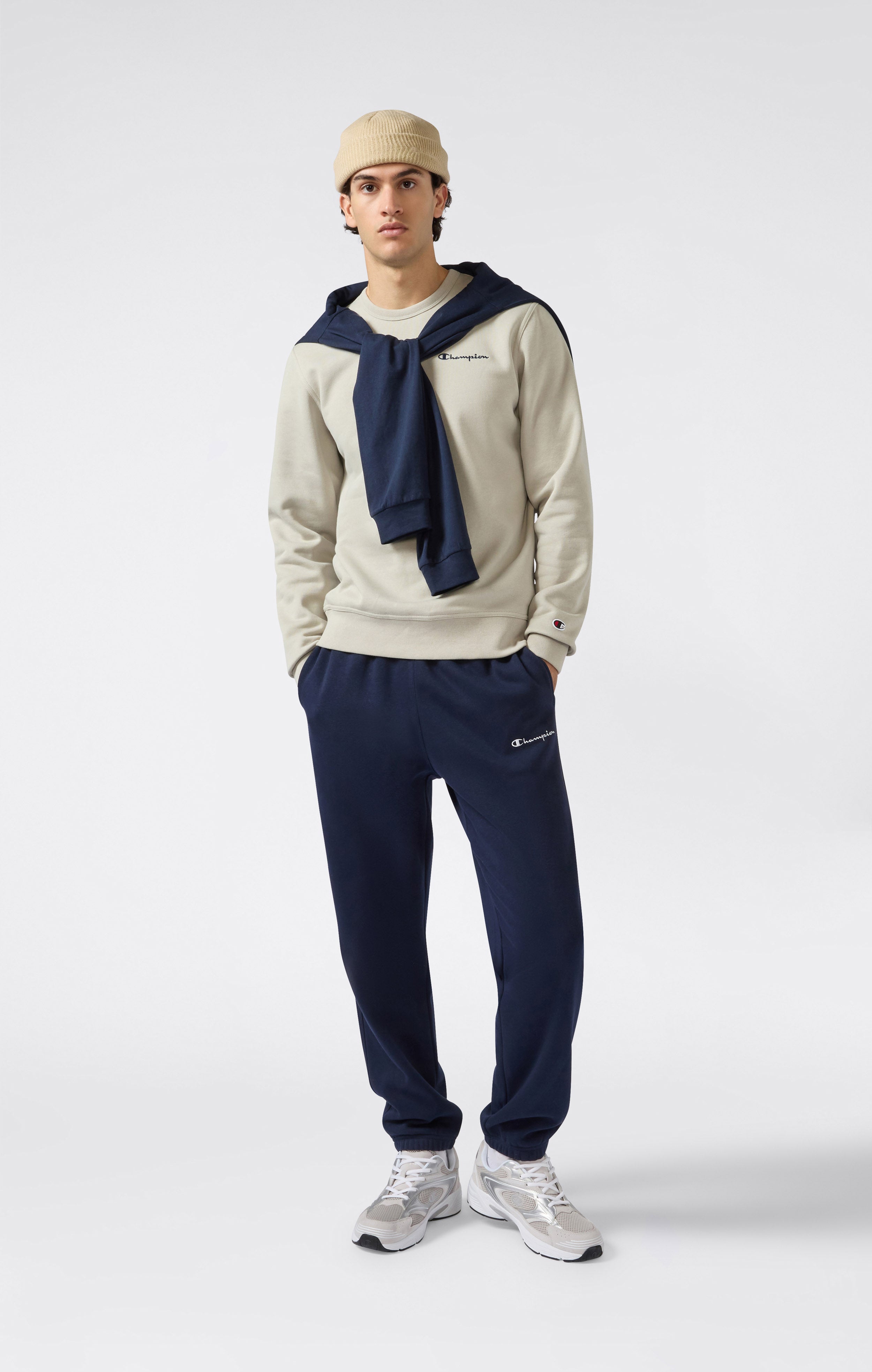 Men’s Fleece Crewneck Sweatshirt with Small Embroidered Logo Icons