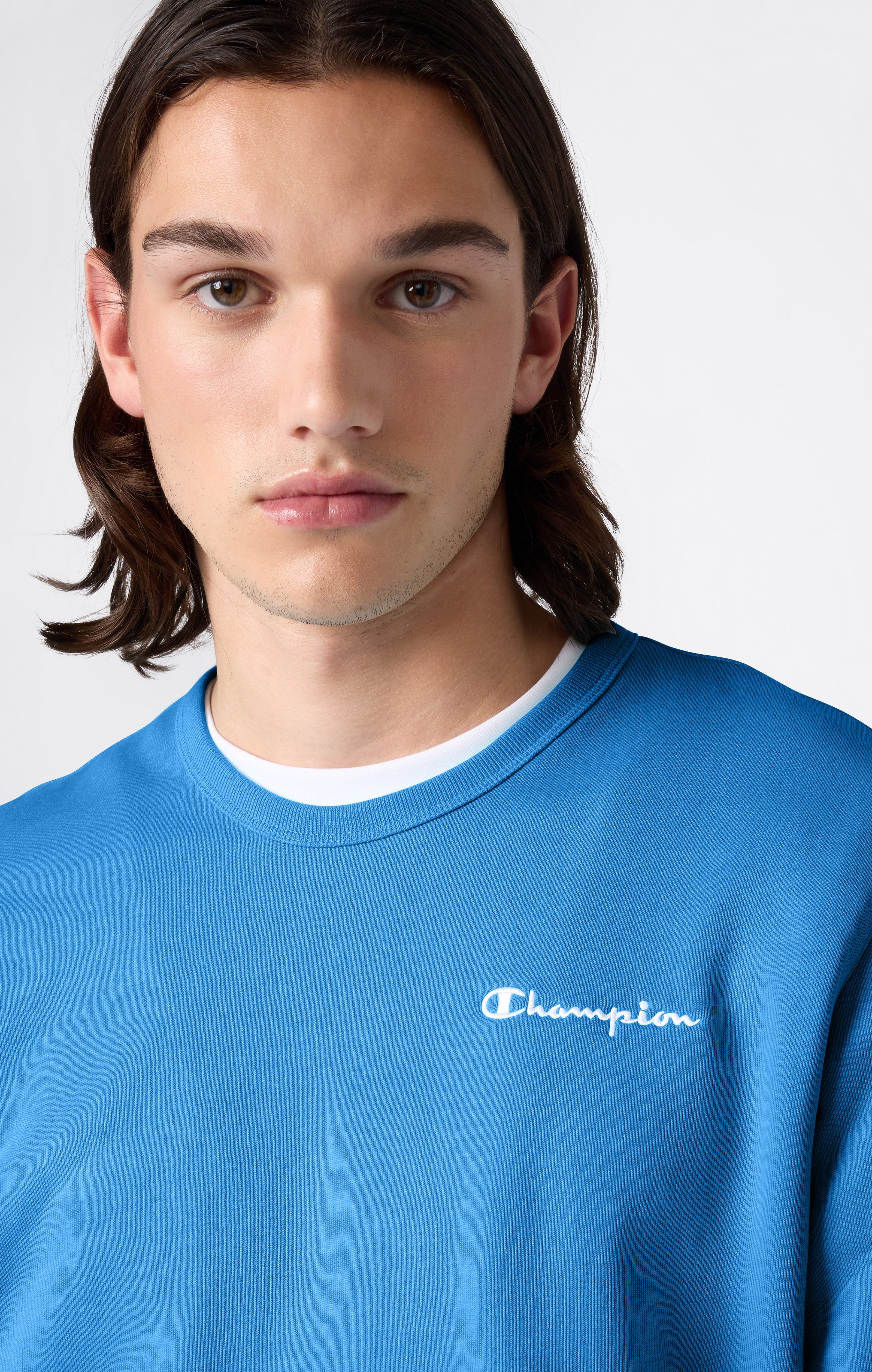 Men’s Lightweight Crewneck Sweatshirt with Embroidered Logo Icons