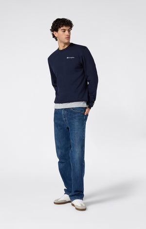 Men’s Lightweight Crewneck Sweatshirt with Embroidered Logo Icons