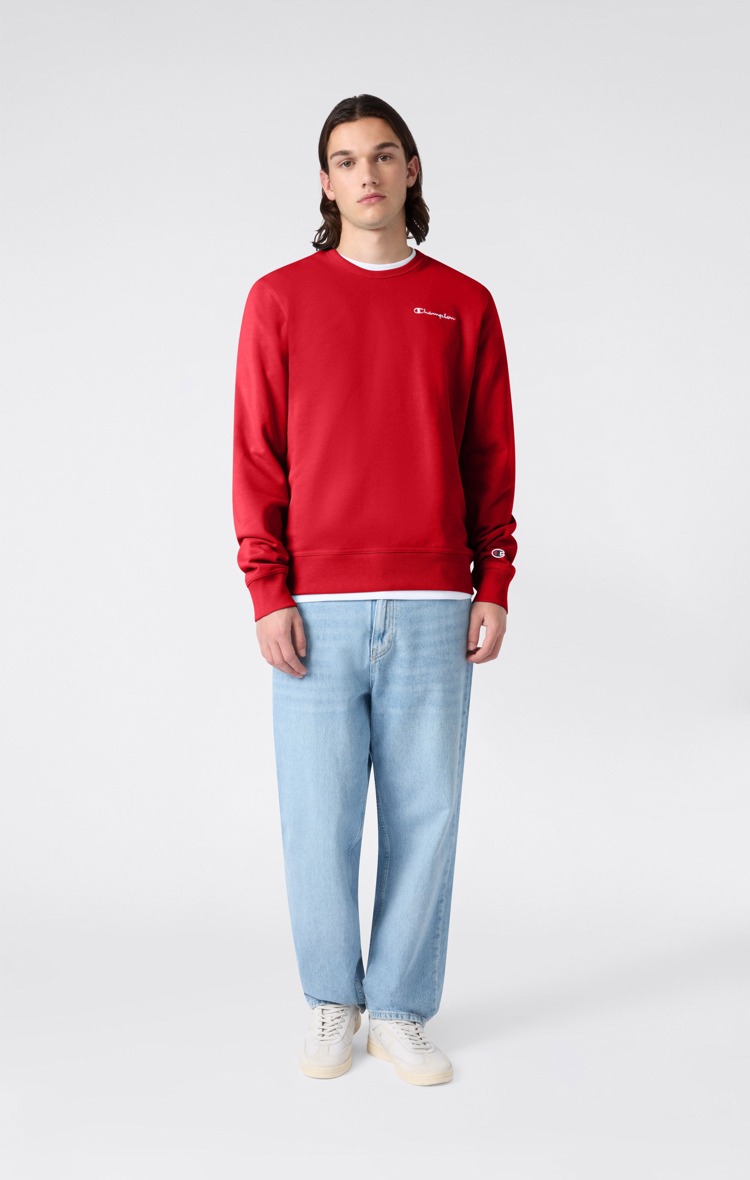 Men’s Lightweight Crewneck Sweatshirt with Embroidered Logo Icons