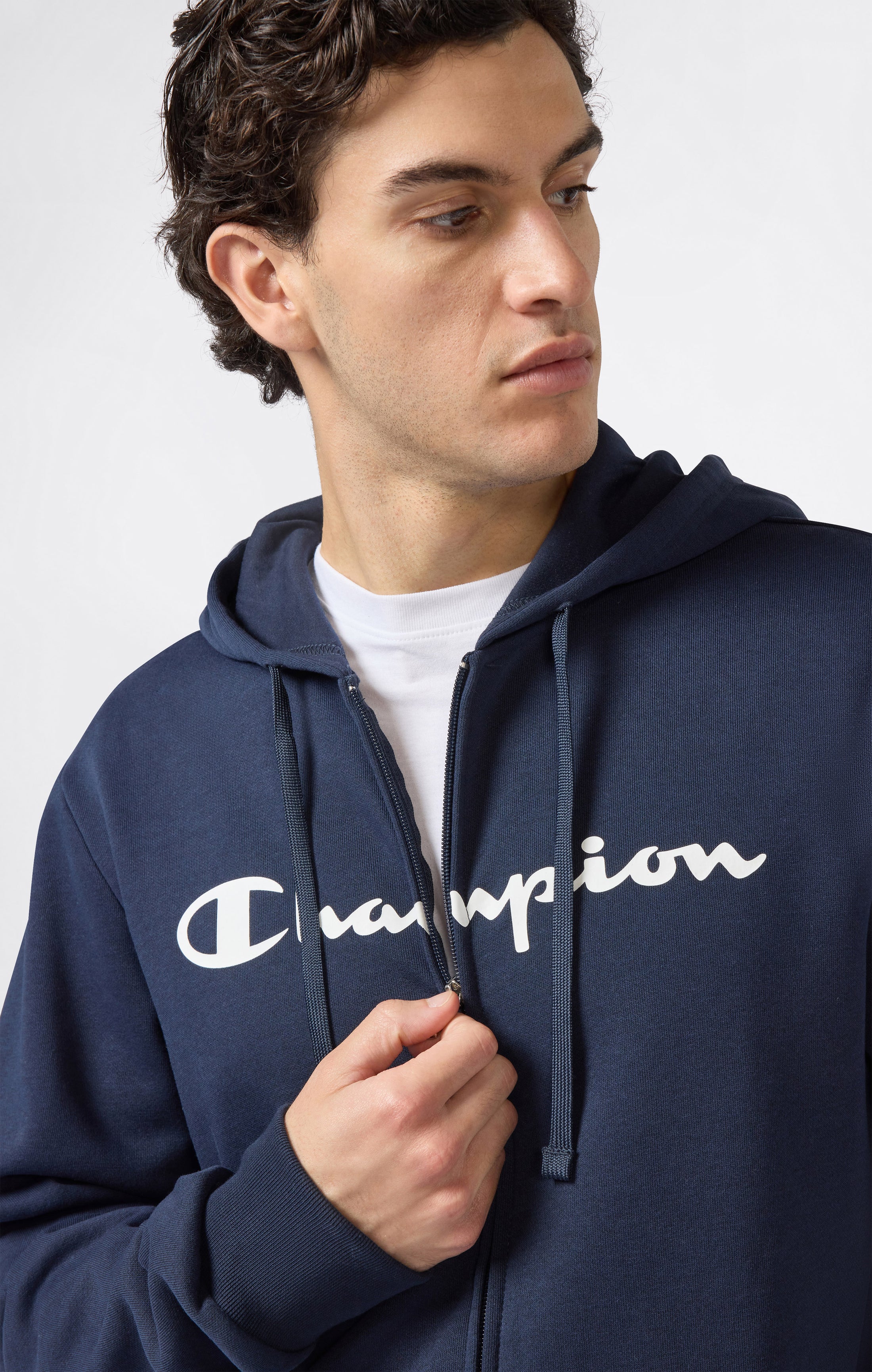 Felpa con Cappuccio Full Zip da Uomo con interno felpato e Logo Script