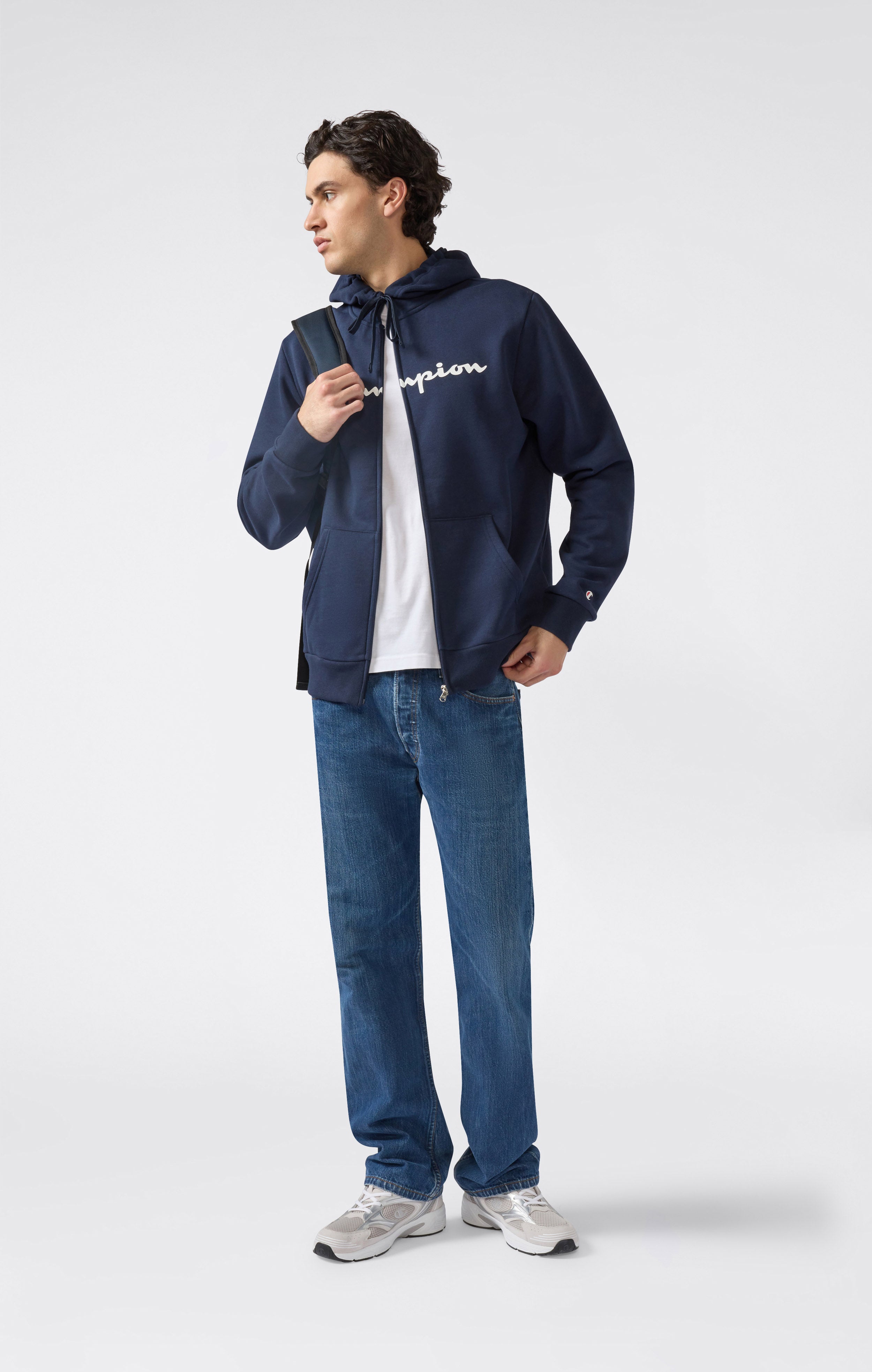 Felpa con Cappuccio Full Zip da Uomo con interno felpato e Logo Script