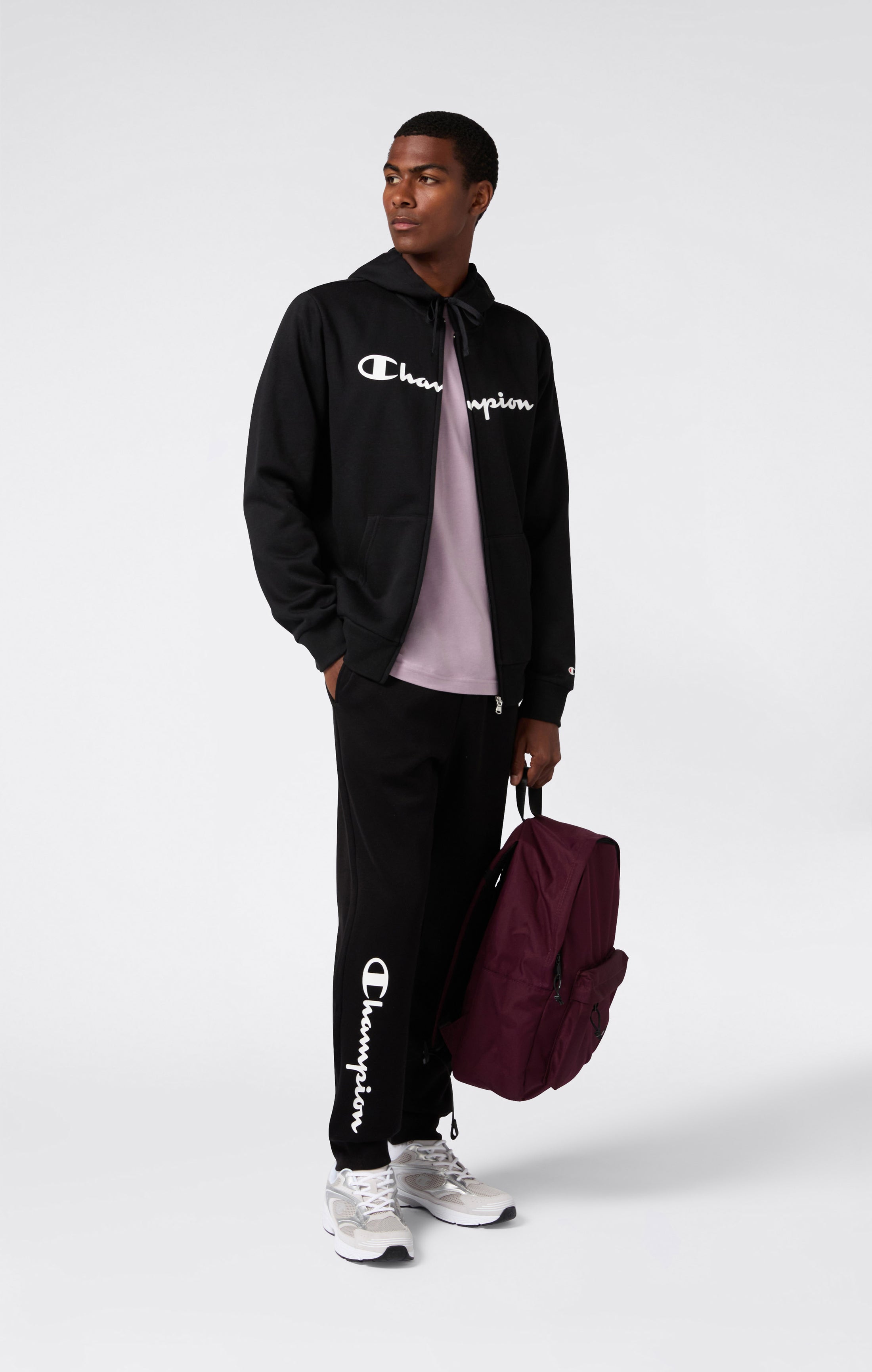 Felpa con Cappuccio Full Zip da Uomo con interno felpato e Logo Script