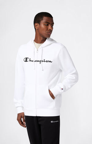 Men's Fleece Full Zip Hoodie Script Logo White script shop