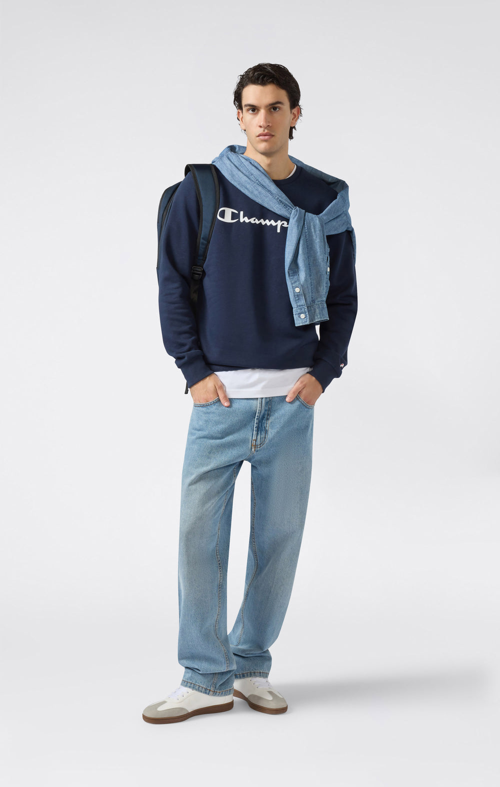 Sweatshirt mit Rundhalsausschnitt für Herren mit angerautem Innenmaterial und Script-Logo