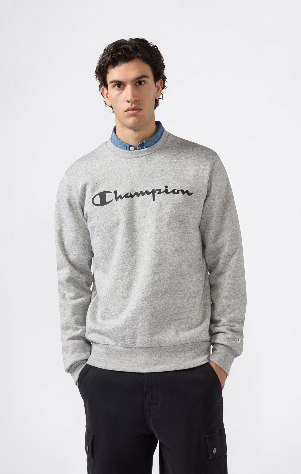 Sweatshirt mit Rundhalsausschnitt für Herren mit angerautem Innenmaterial und Script-Logo