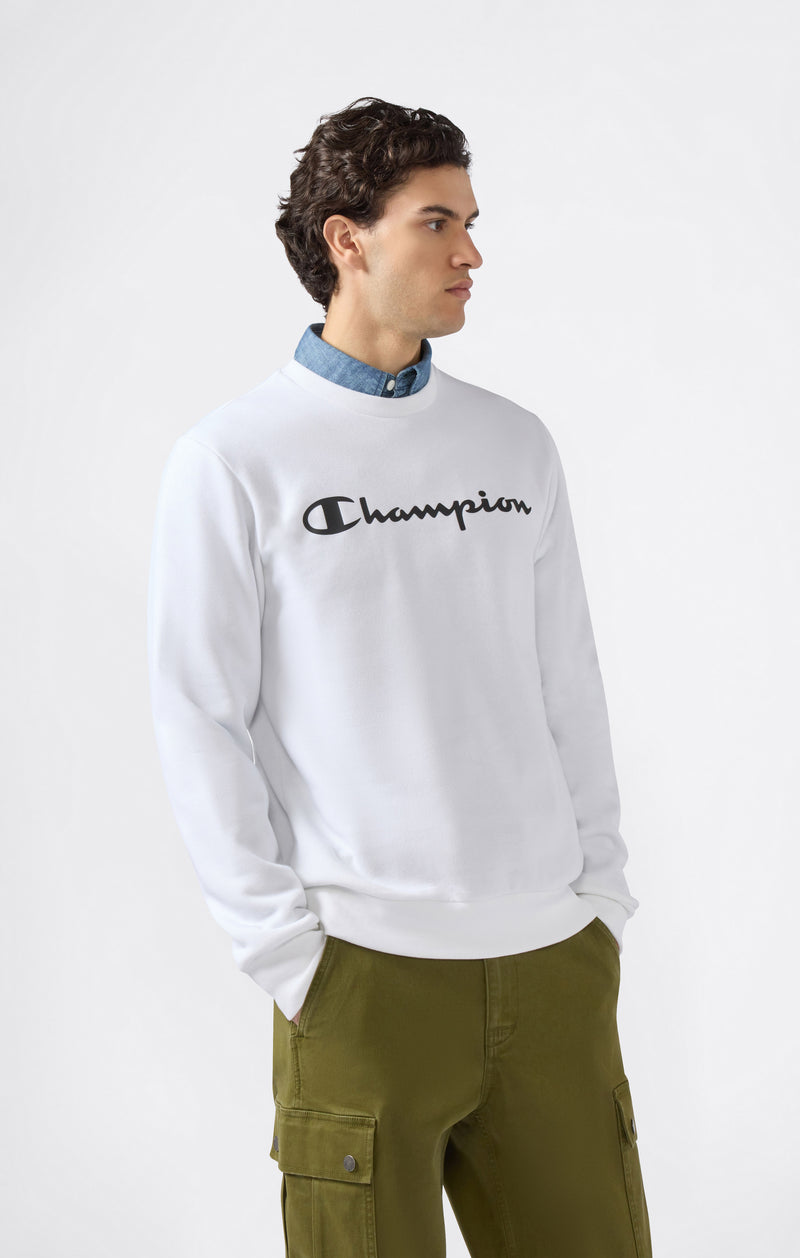Men's Fleece Crewneck Sweatshirt Script Logo White script shop