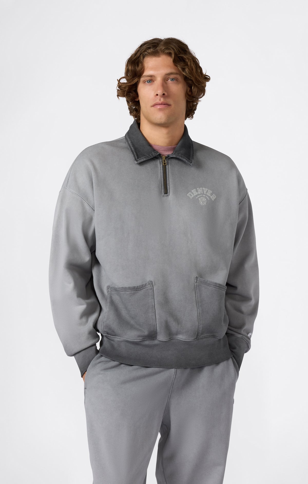 Herren Polo-Halbzip-Sweatshirt Schwerer Stoff Time Capsule