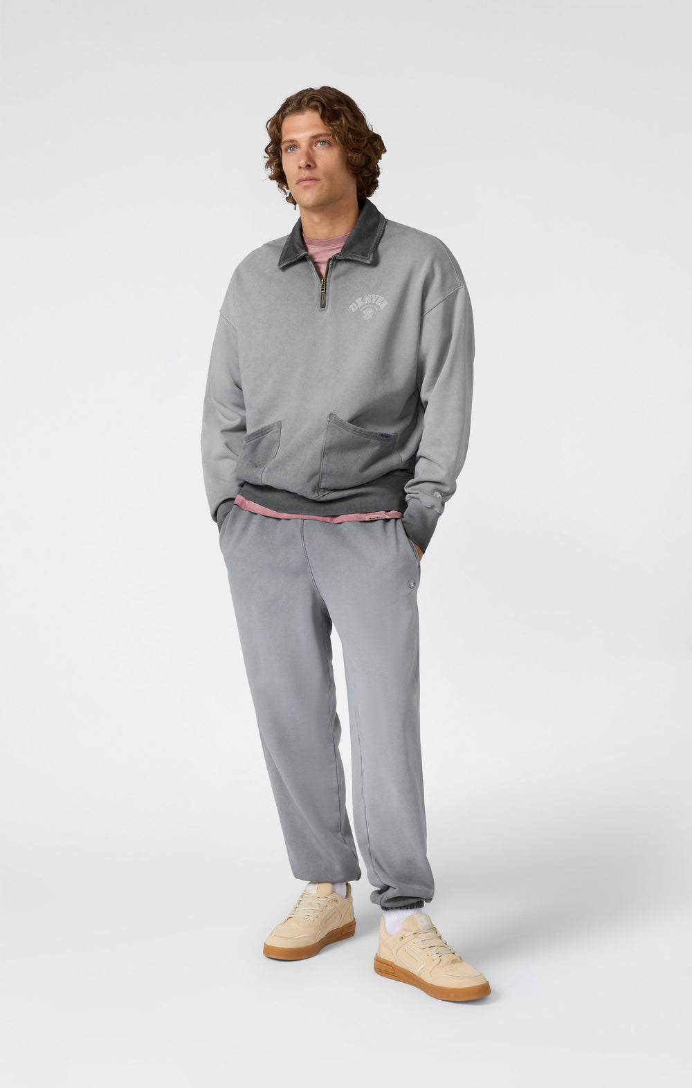 Herren Polo-Halbzip-Sweatshirt Schwerer Stoff Time Capsule