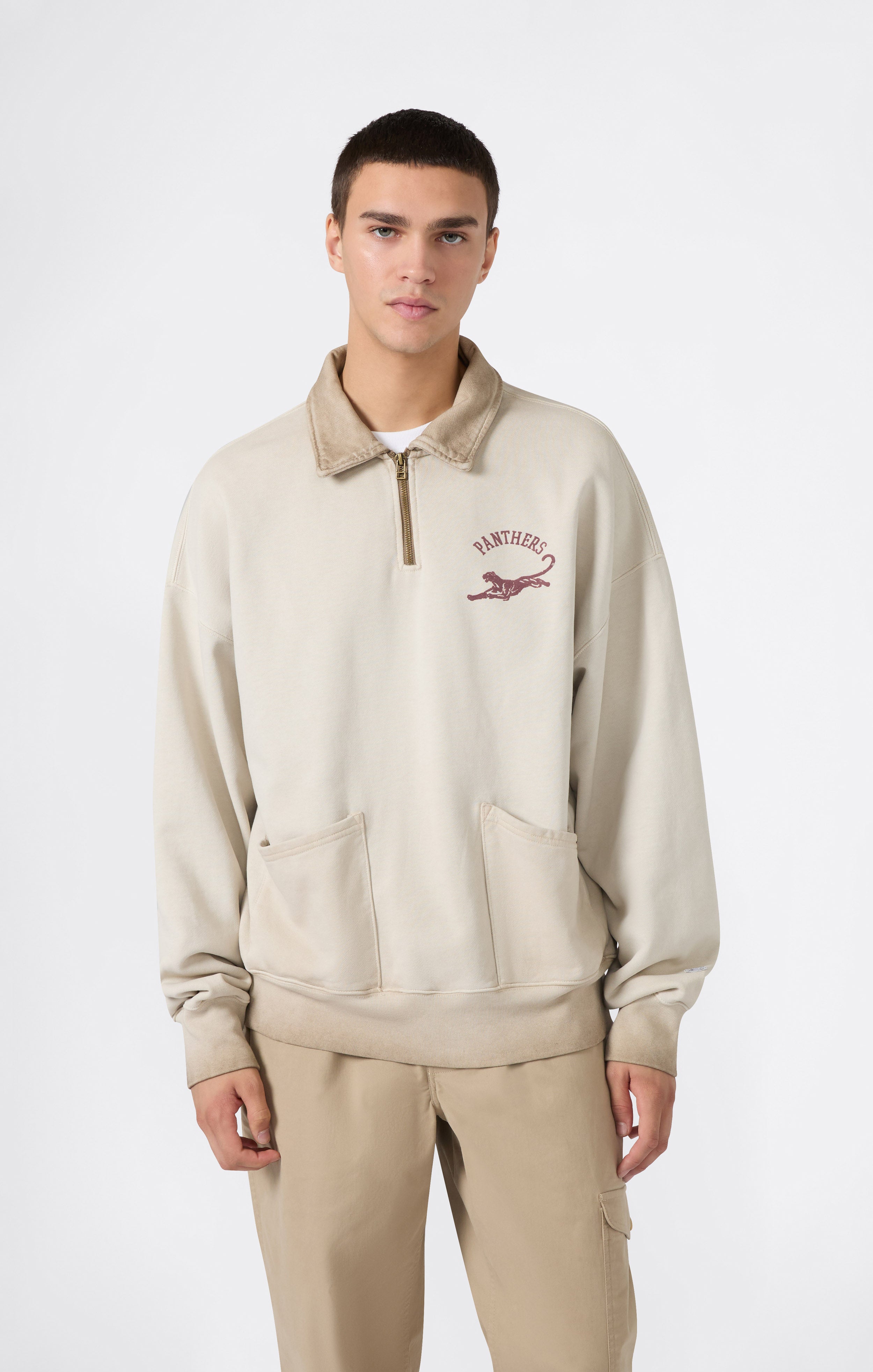 Herren Polo-Halbzip-Sweatshirt Schwerer Stoff Time Capsule