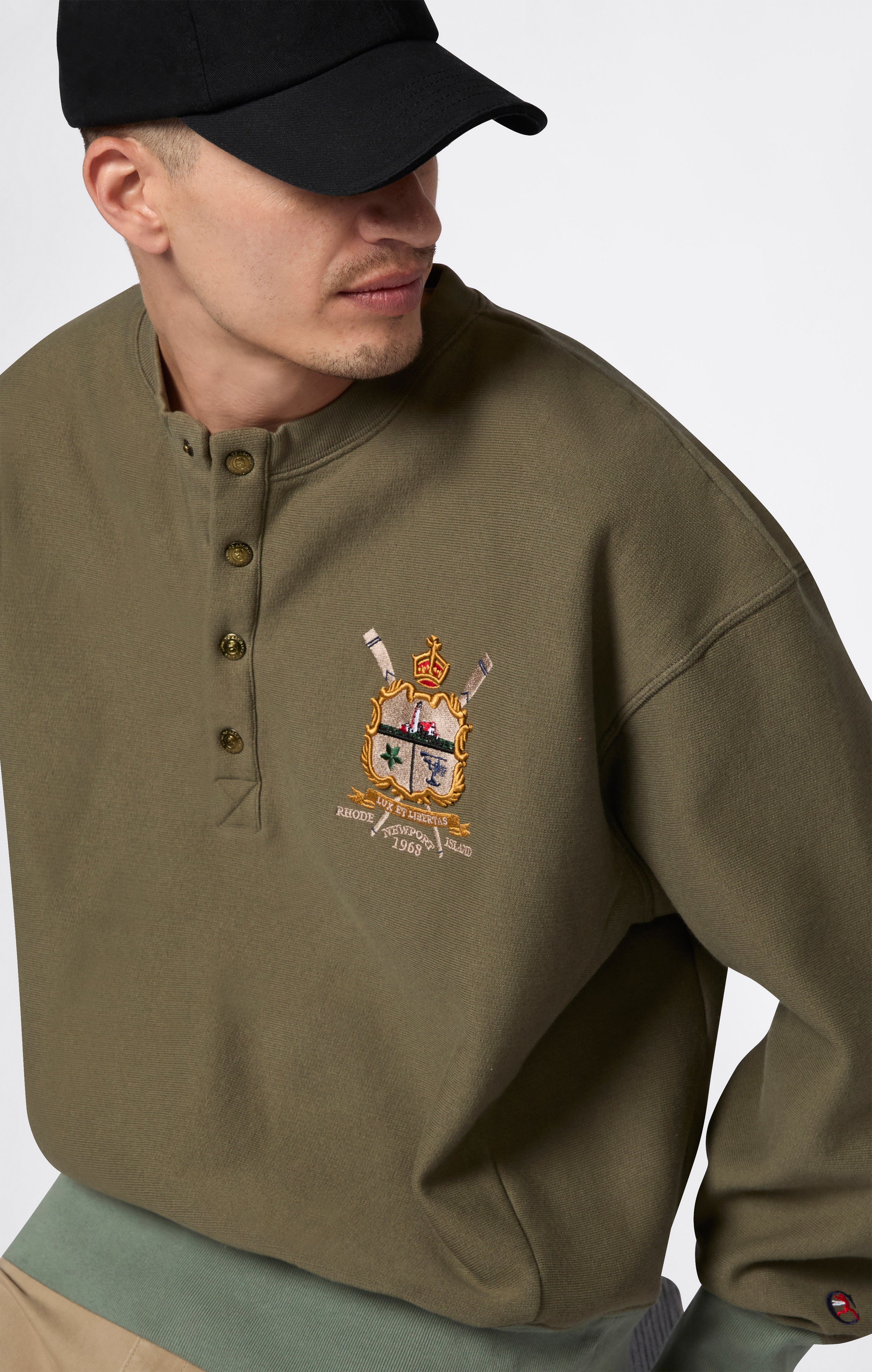 Herren-Sweatshirt mit Knopfleiste und Angerautem Innenmaterial Reverse Weave Index & Archives Lighthouse