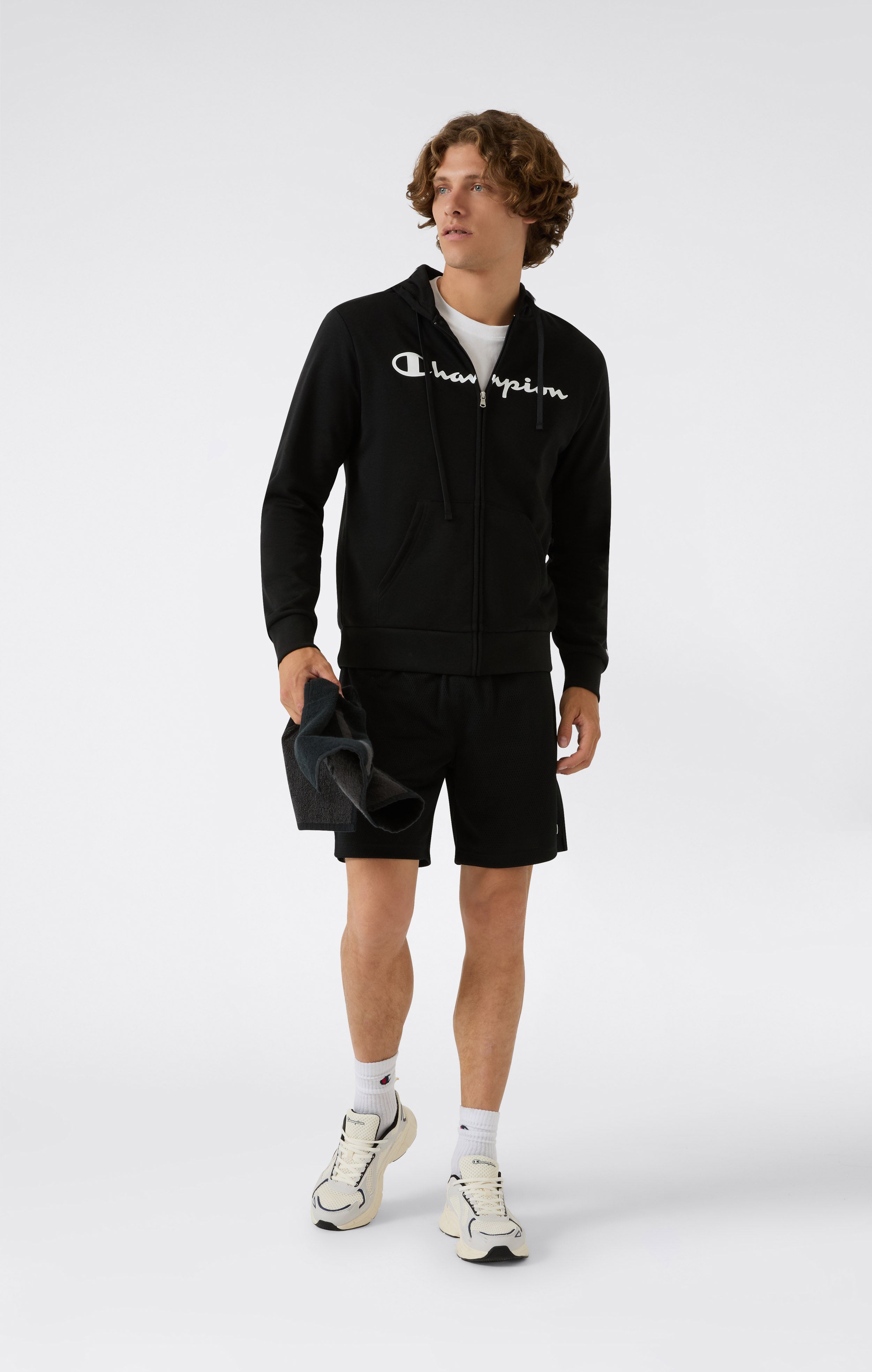 Men’s Lightweight Full Zip Hooded Sweatshirt with Maxi Printed Logo