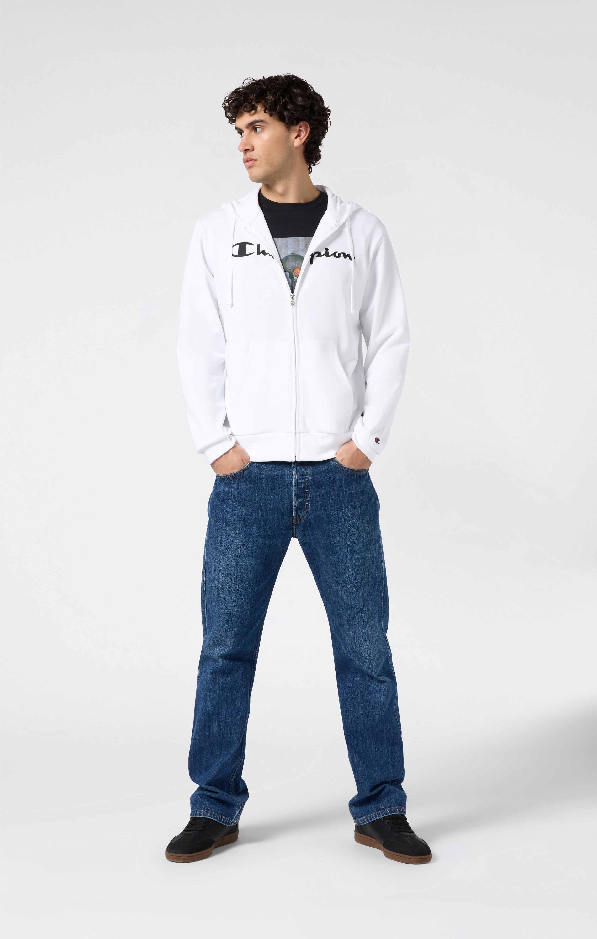 Men’s Lightweight Full Zip Hooded Sweatshirt with Maxi Printed Logo