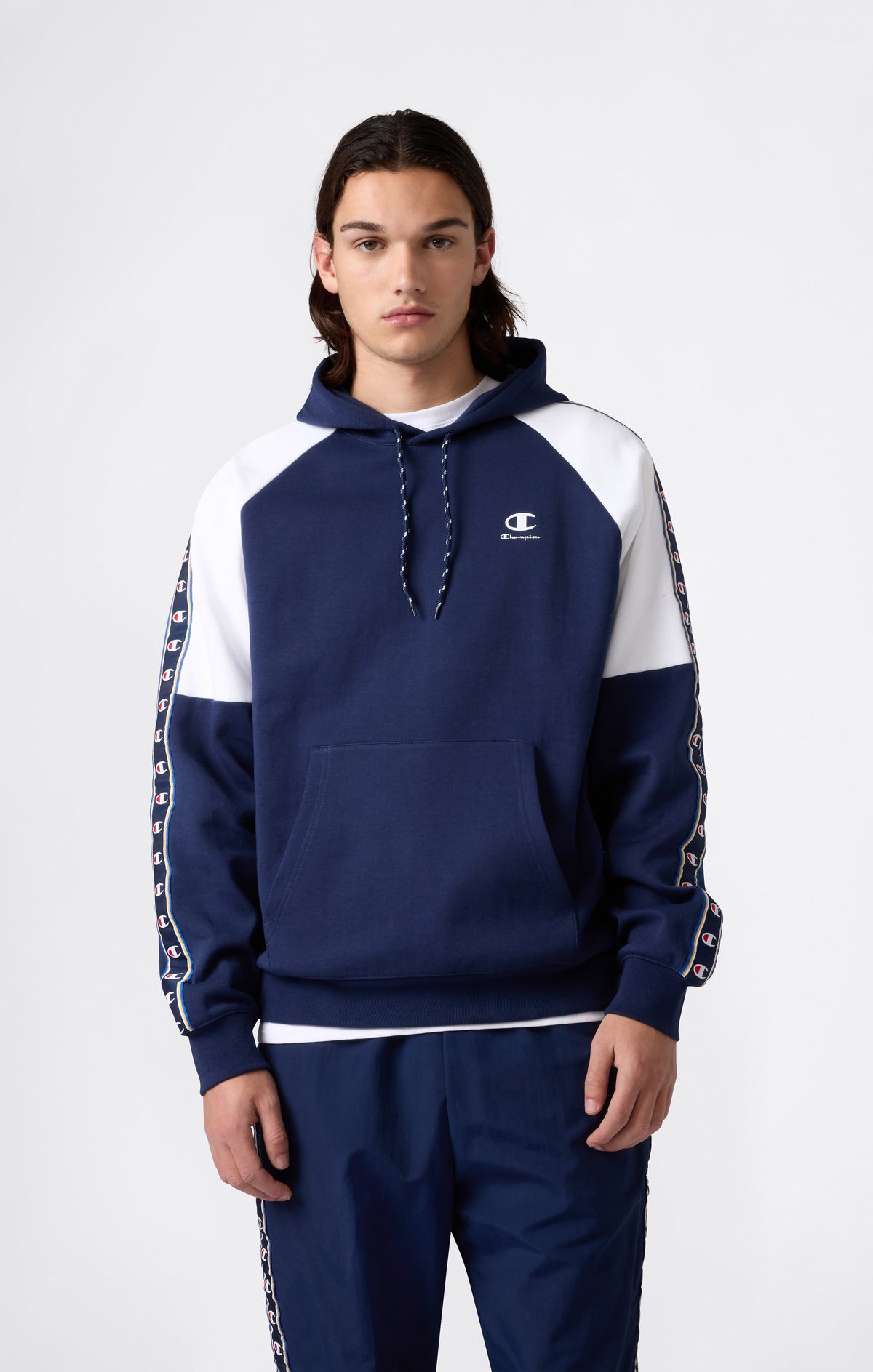 Felpa con Cappuccio Tape Logo in Interlock da Uomo