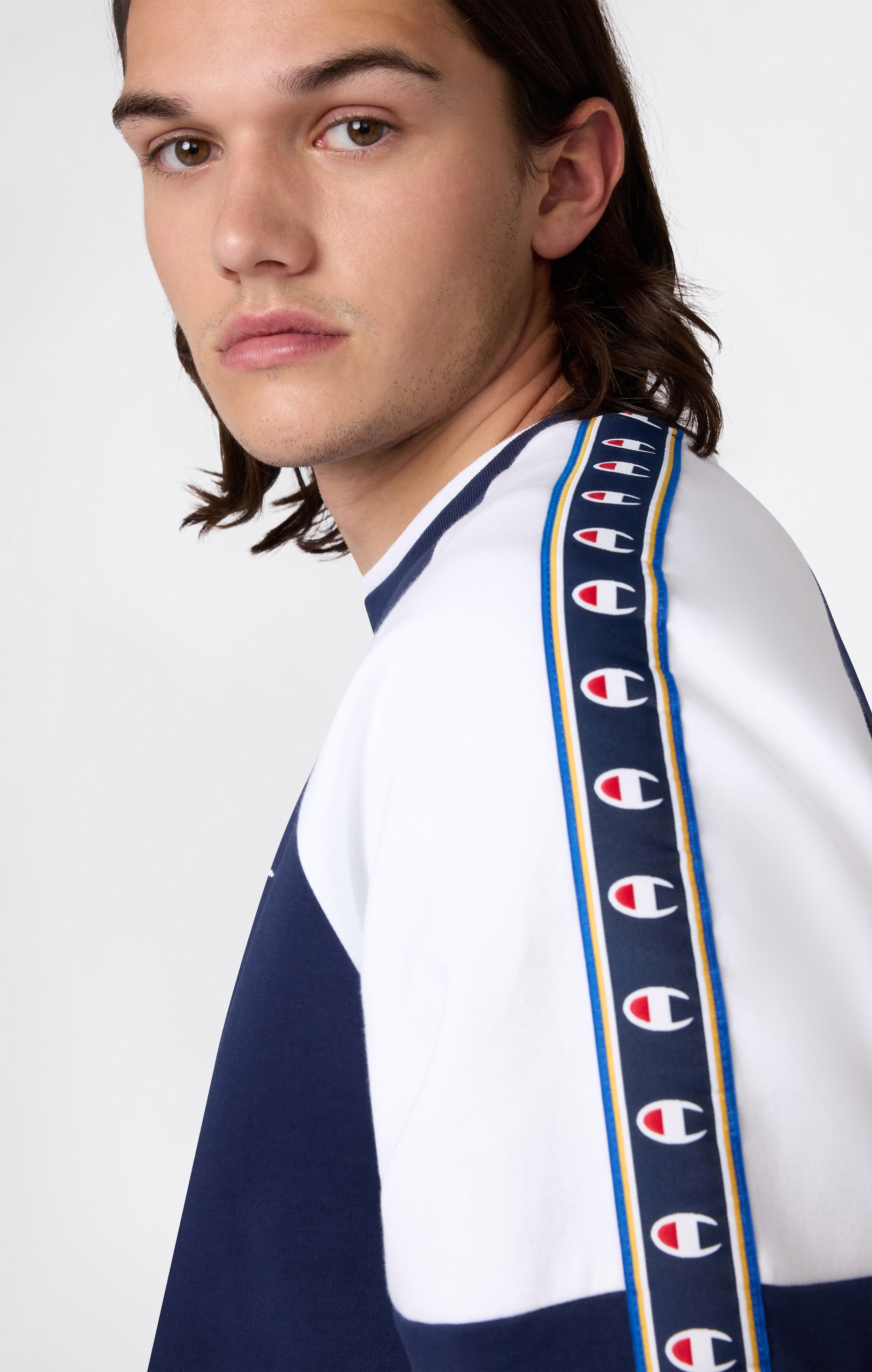 Felpa Girocollo Tape Logo in Interlock da Uomo