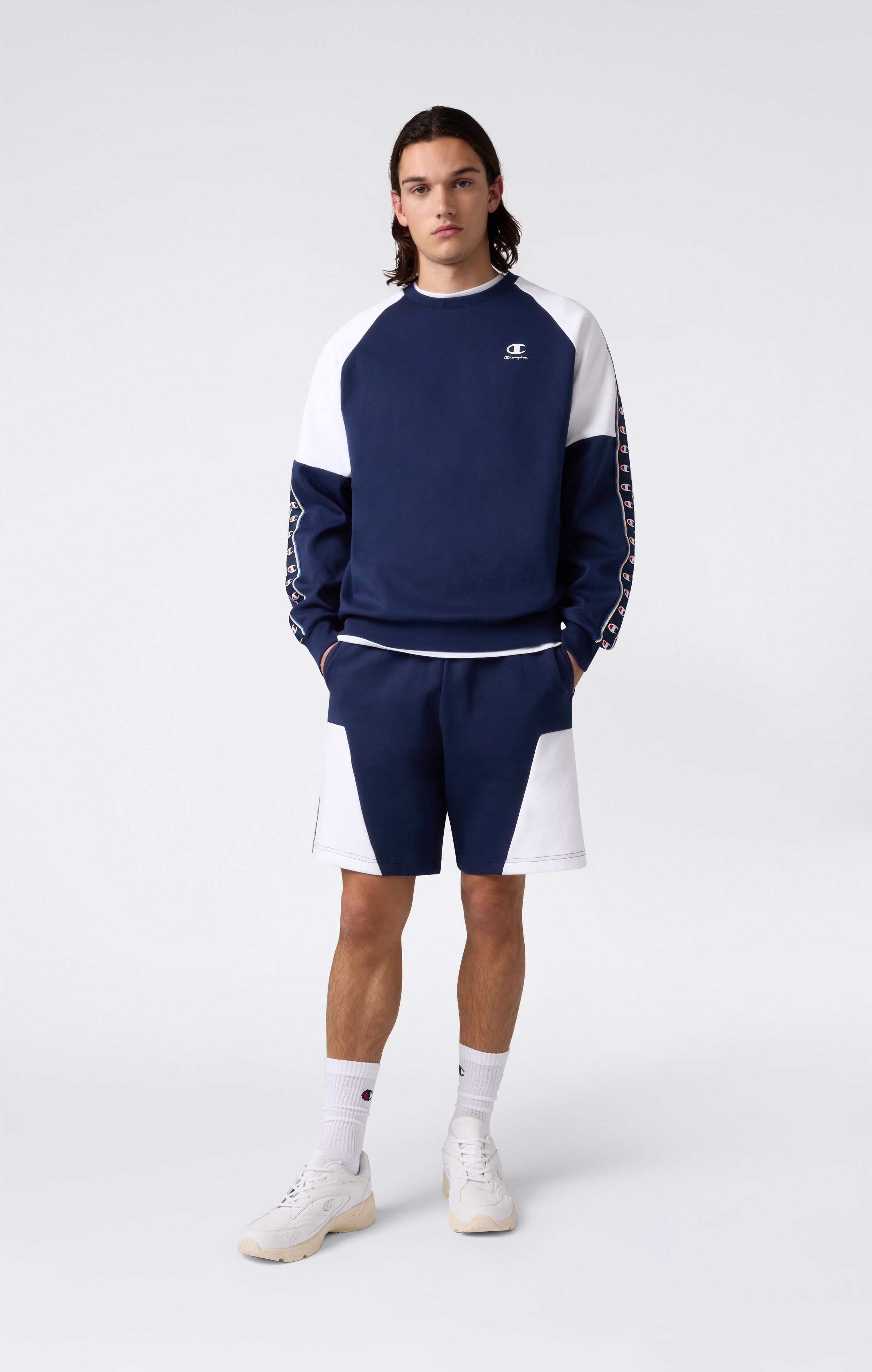 Felpa Girocollo Tape Logo in Interlock da Uomo