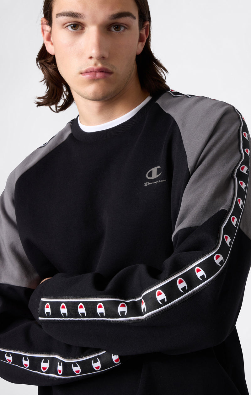 Felpa Girocollo Tape Logo in Interlock da Uomo