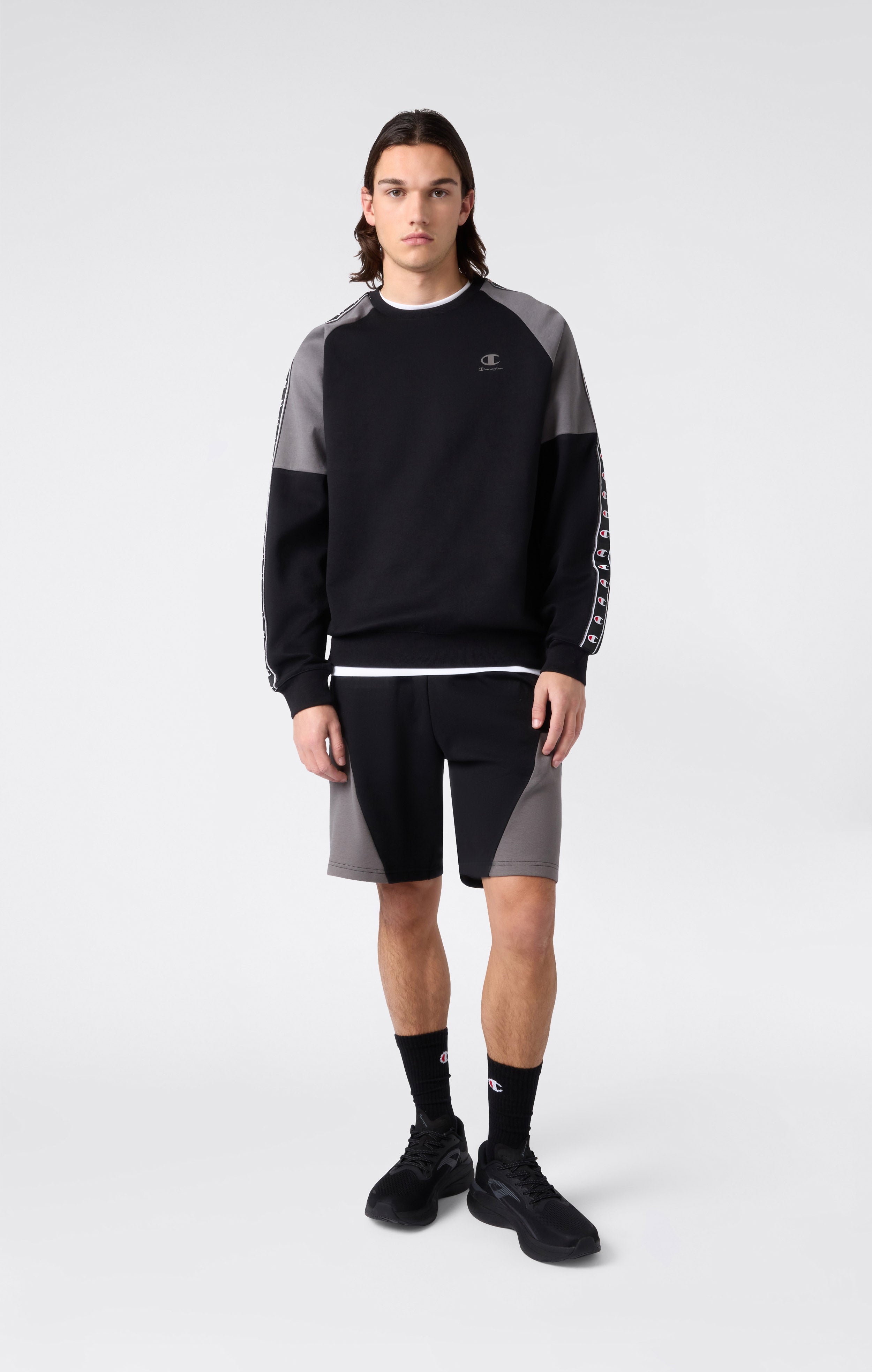 Felpa Girocollo Tape Logo in Interlock da Uomo