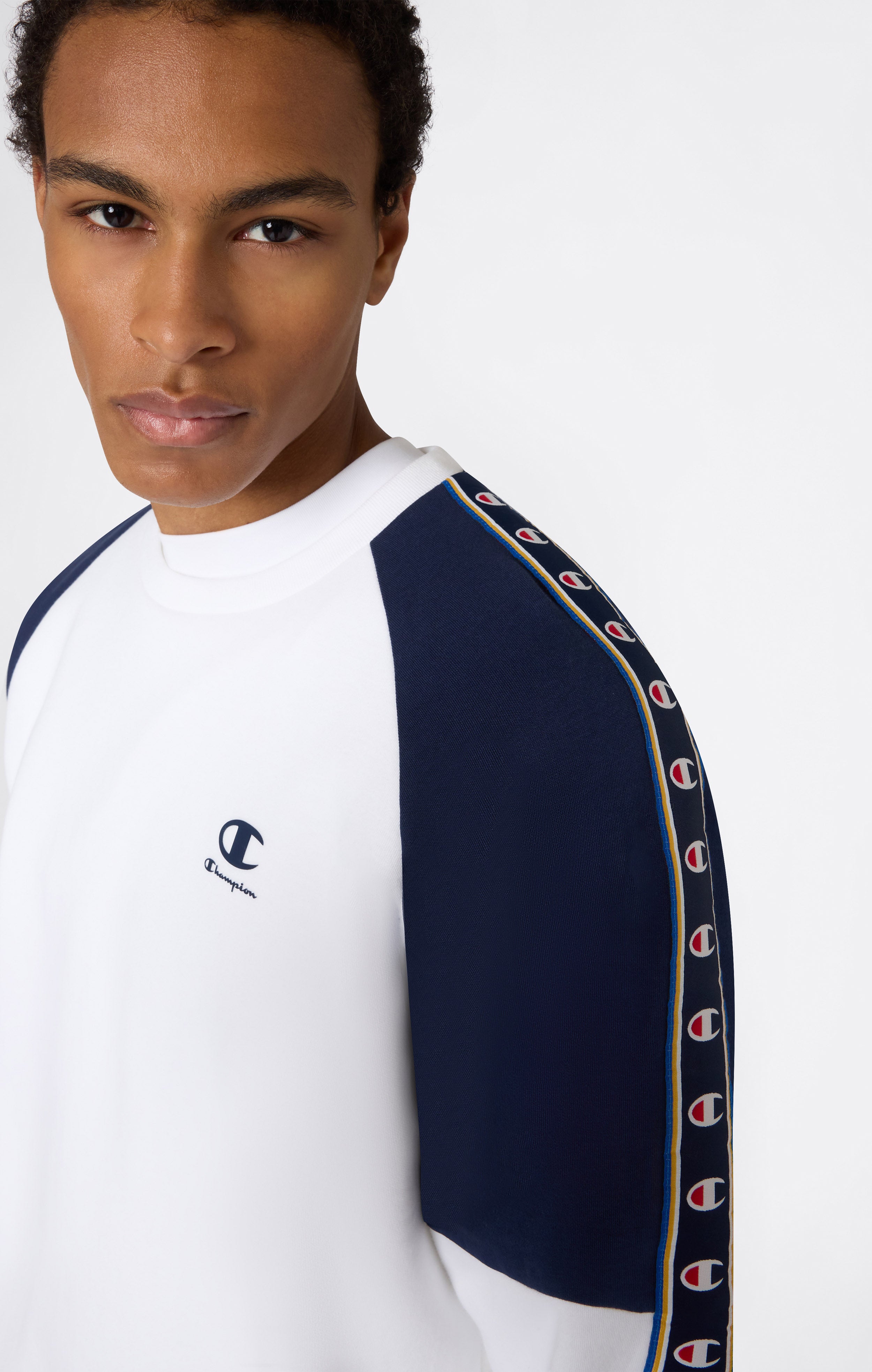 Felpa Girocollo Tape Logo in Interlock da Uomo