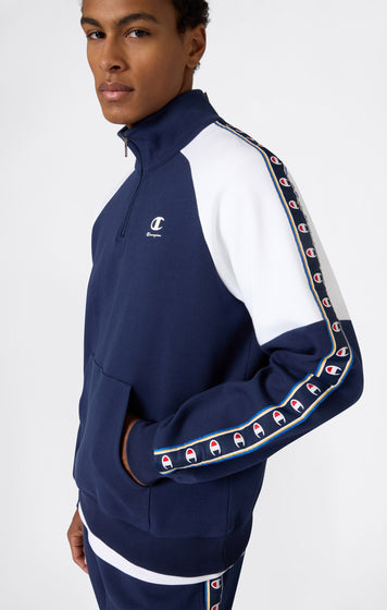 Felpa con Mezza Zip Tape Logo in Interlock da Uomo