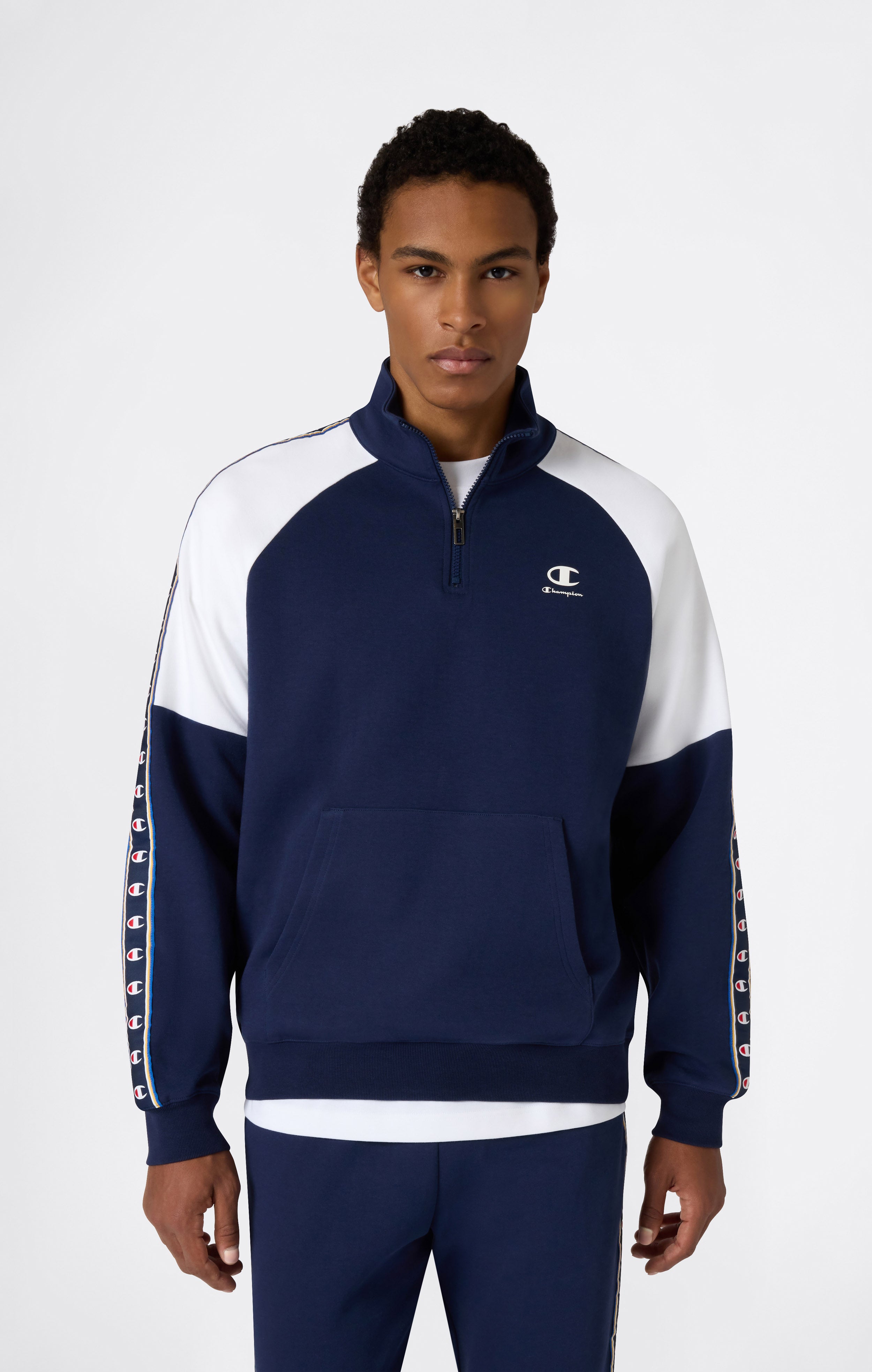 Sudadera de Interlock con Media Cremallera y Tape Logo para Hombre